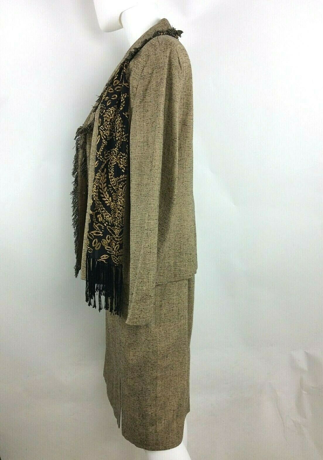 Ann May Vintage Women Silk Skirt Jacket Set Olive Size 12 (45)