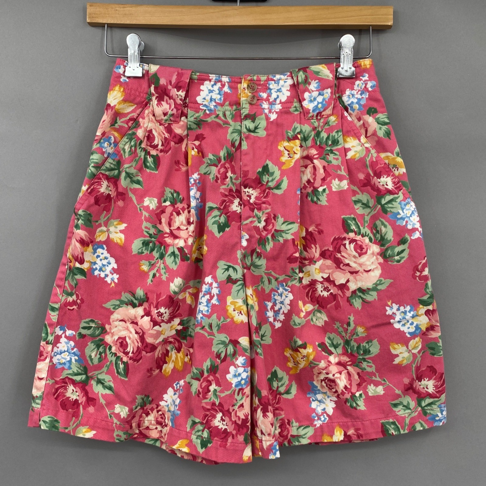 Vtg 90s Liz Claiborne Lizsport Floral Shorts Sz 8 Pink Rose High Waisted Pleated