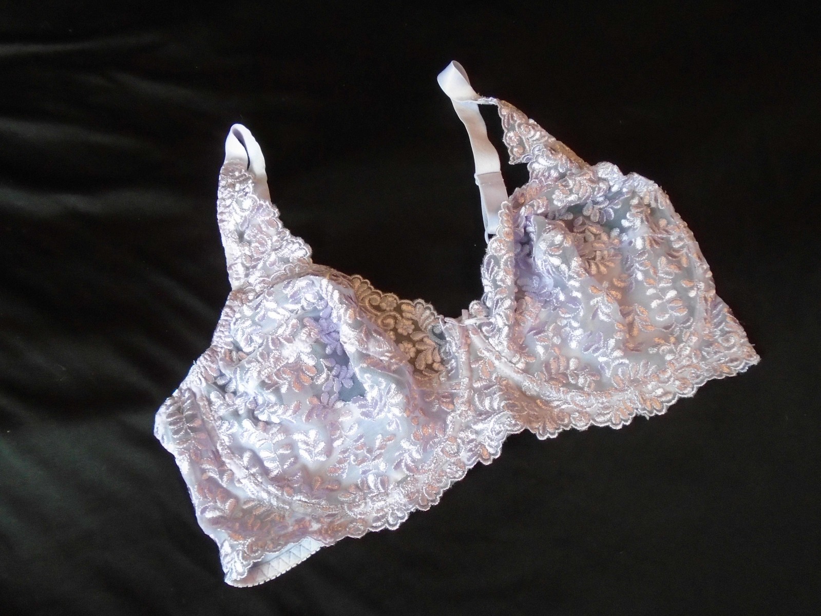38DD Lilac Embroidered & Second Skin U/W Unlined Vtg Minimizer Bra #8310 38DD