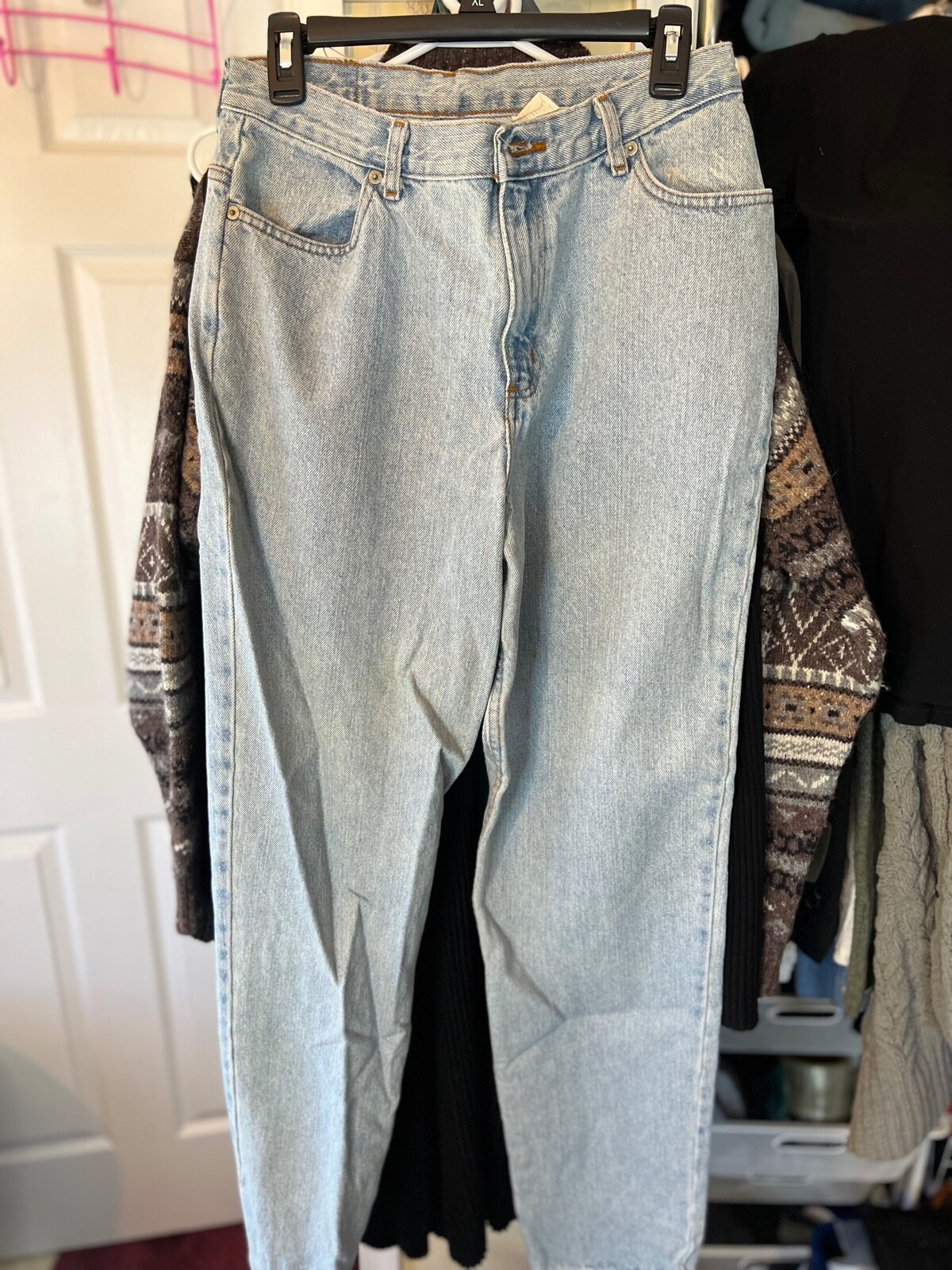 WJ1-FADED GLORY vintage hi-waist WOMENS LT BLUE JEANS. 14 TALL 214