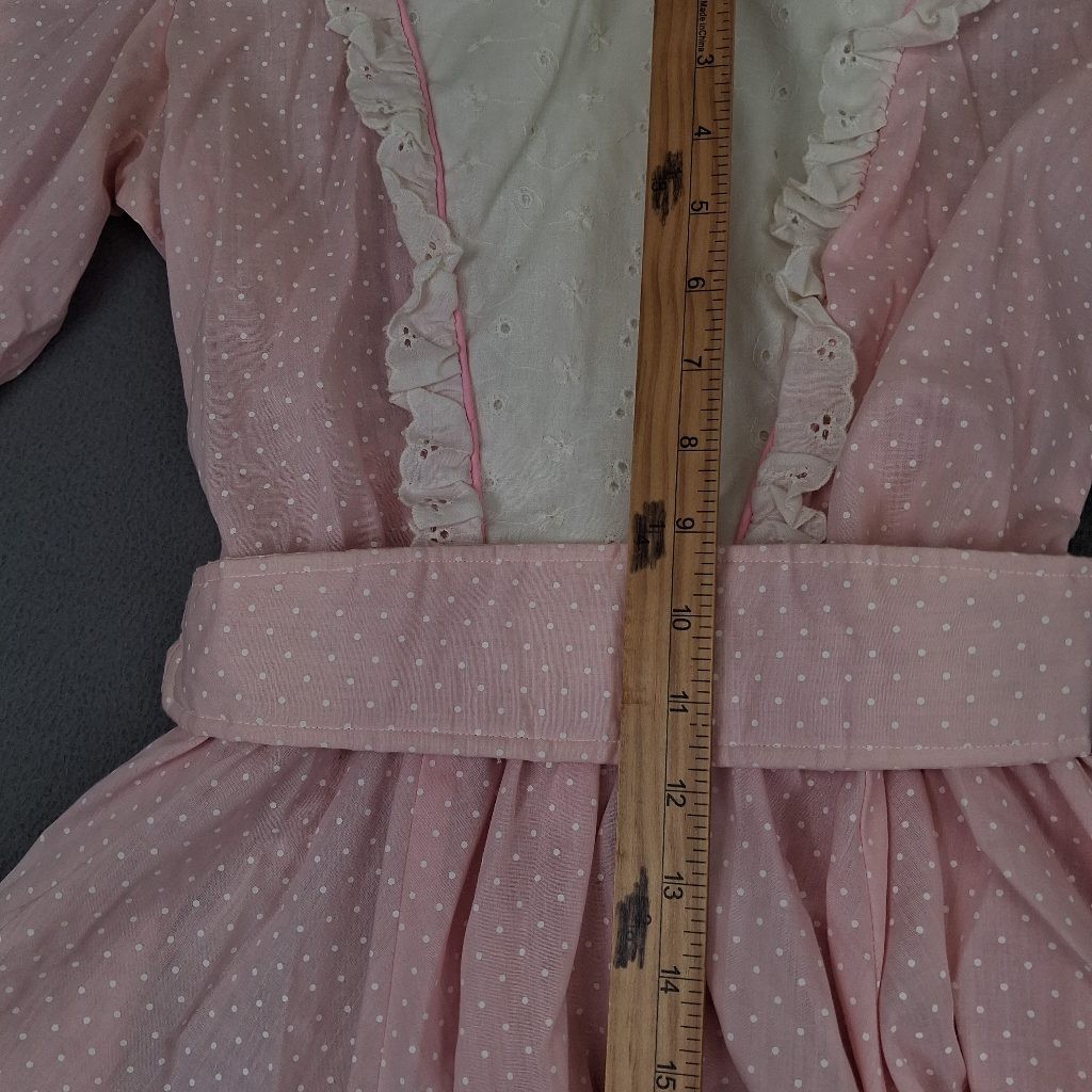 Vintage Jeri Bee Womens Pink Polka Dot Square Dance Prairie Dress Size 8 Eyelet