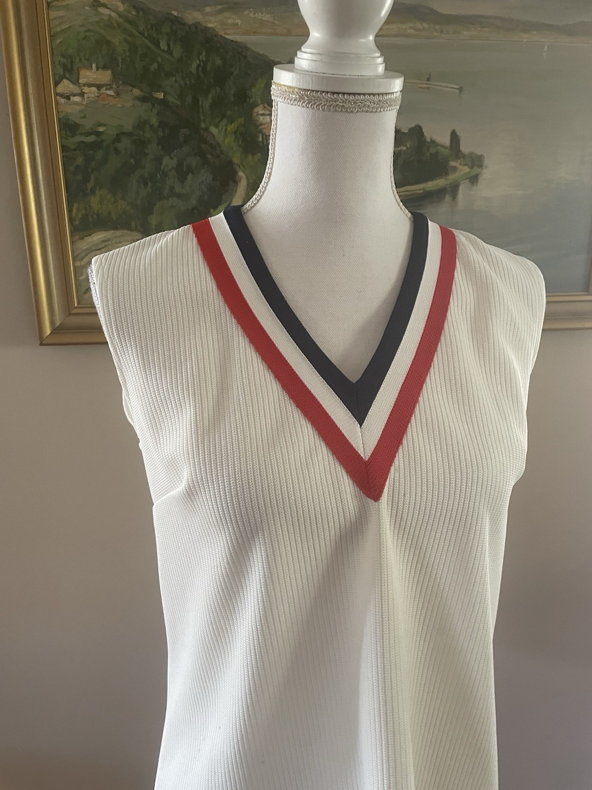 Vintage Nautical Preppy Tennis Twin Set Sweater Cardiigan Vest Top Shirt USA