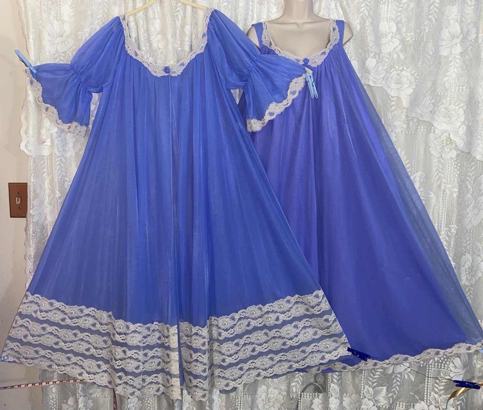 VTG 3X+ INTIME Lane Bryant PERIWINKLE Blue 4 lyr Peignoir Robe Nightgown Set