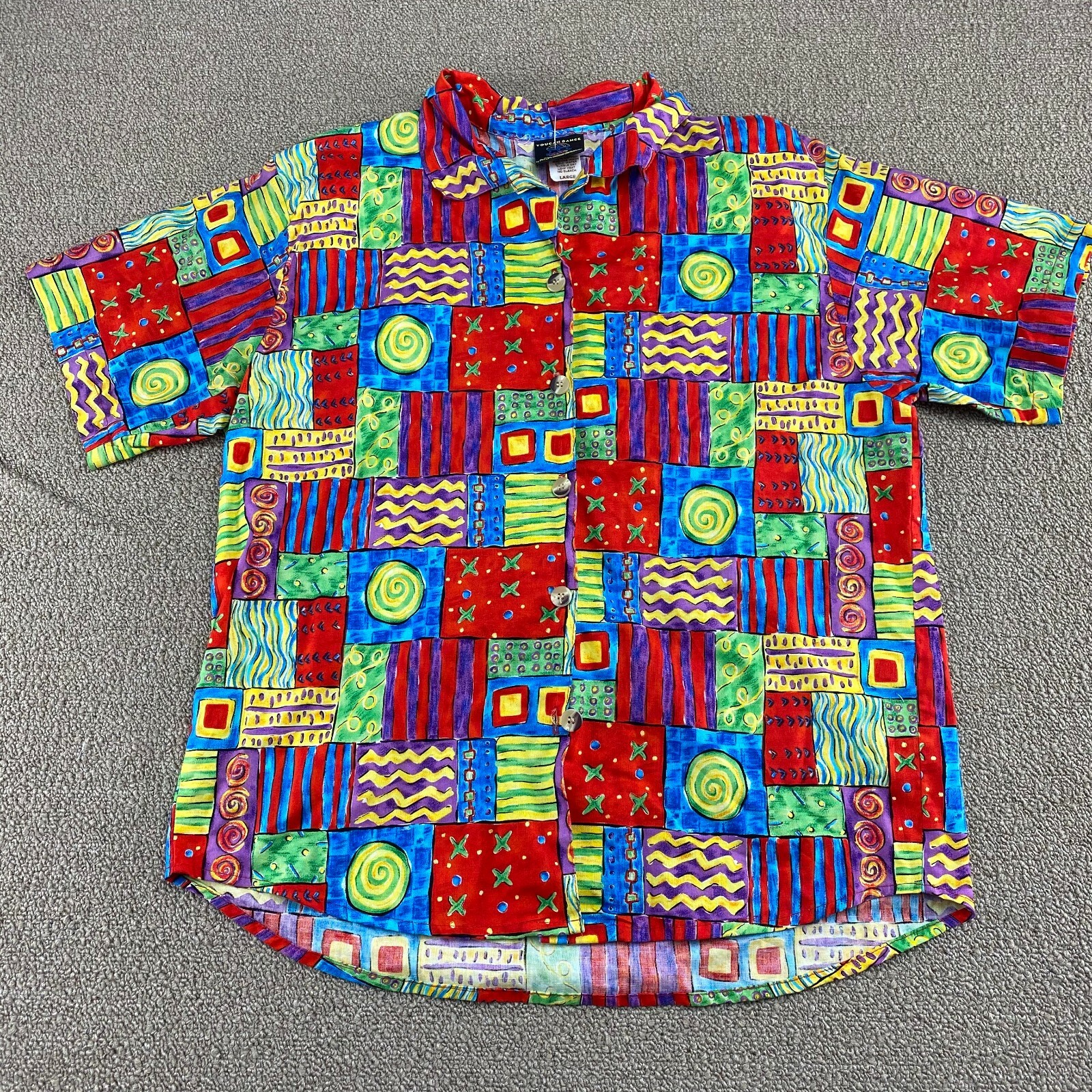 Fast Lane Toucan Dance Hawaiian Shirt Womens L Bright Multicolor Camp USA VTG