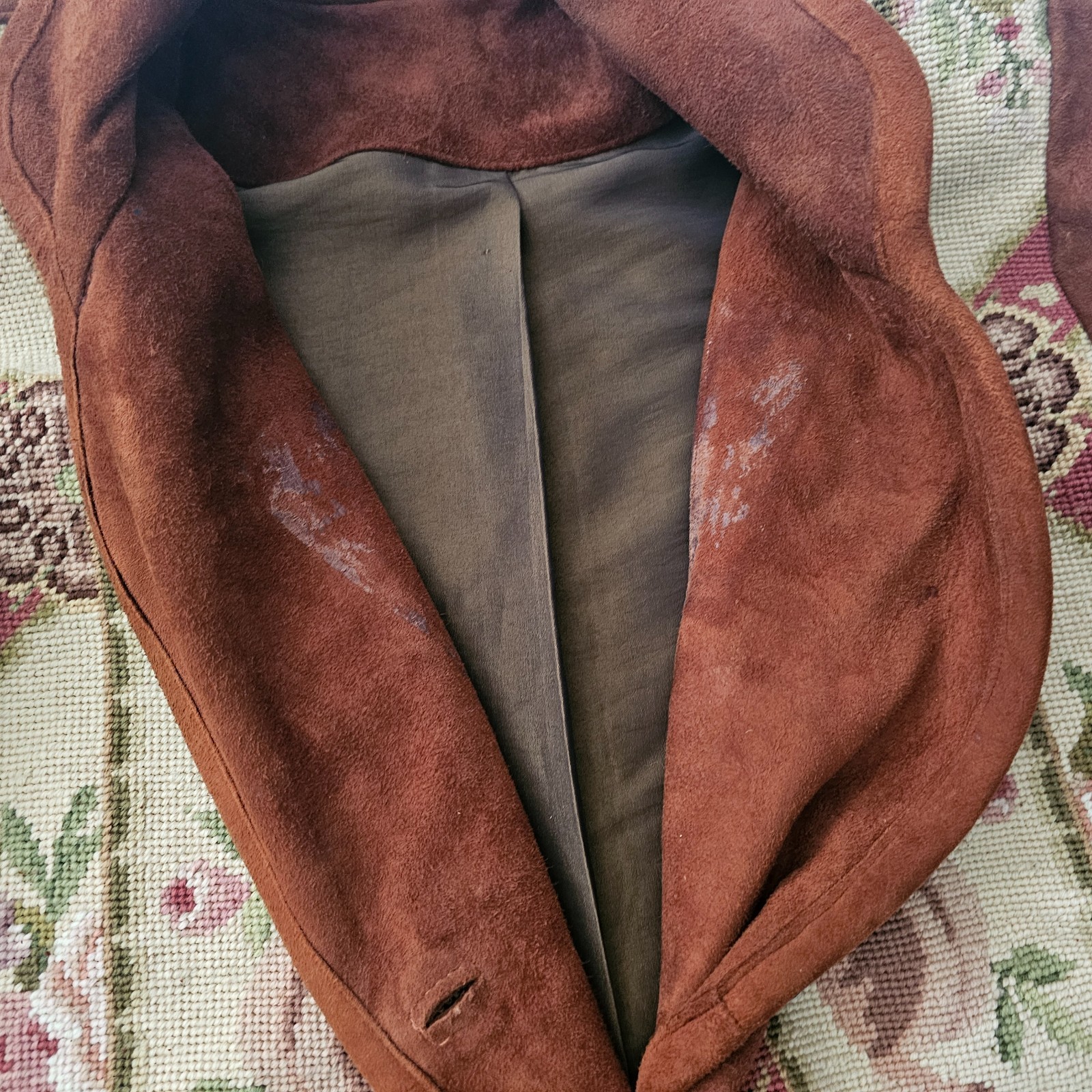 Vtg. BOUCHER Santa Fe Womens Suede Jacket Wool Floral Needle point Tapestry .925