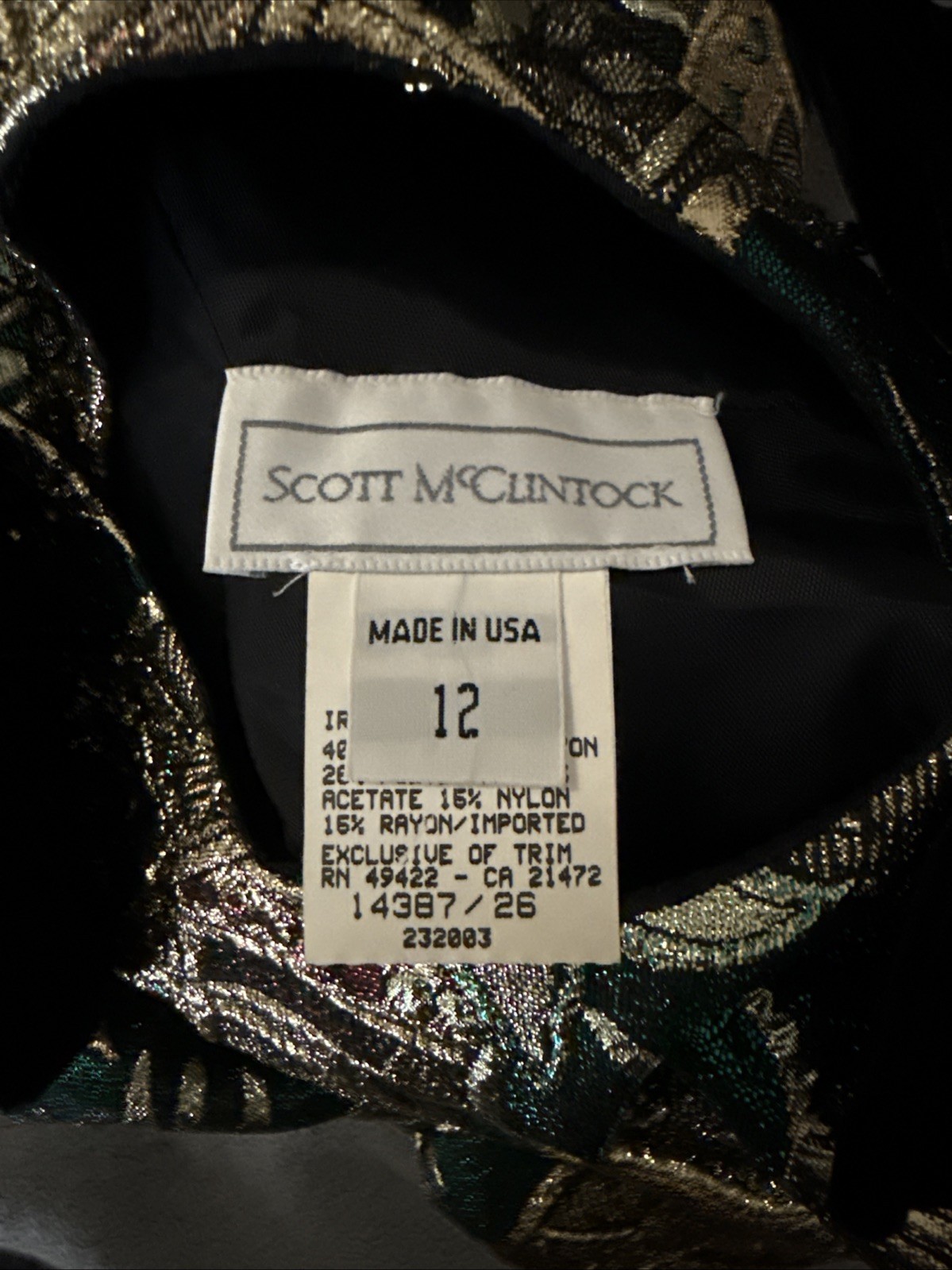 Vintage Scott McClintock Ladies Dress Size 12 Velvet Bows Tafetta USA 80s Party