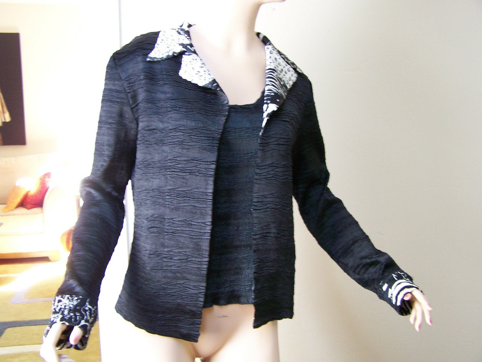 ALBERTO MAKALI 2 PIECE BLACK JACKET SHELL SET KRINKLE POLYESTER BLEND LARGE L