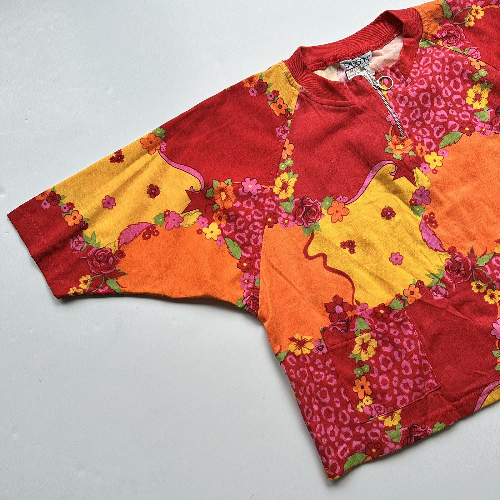 Vintage 90’s Sasson Cropped Top Zipper Pockets Leopard Print Pink Womens Size M