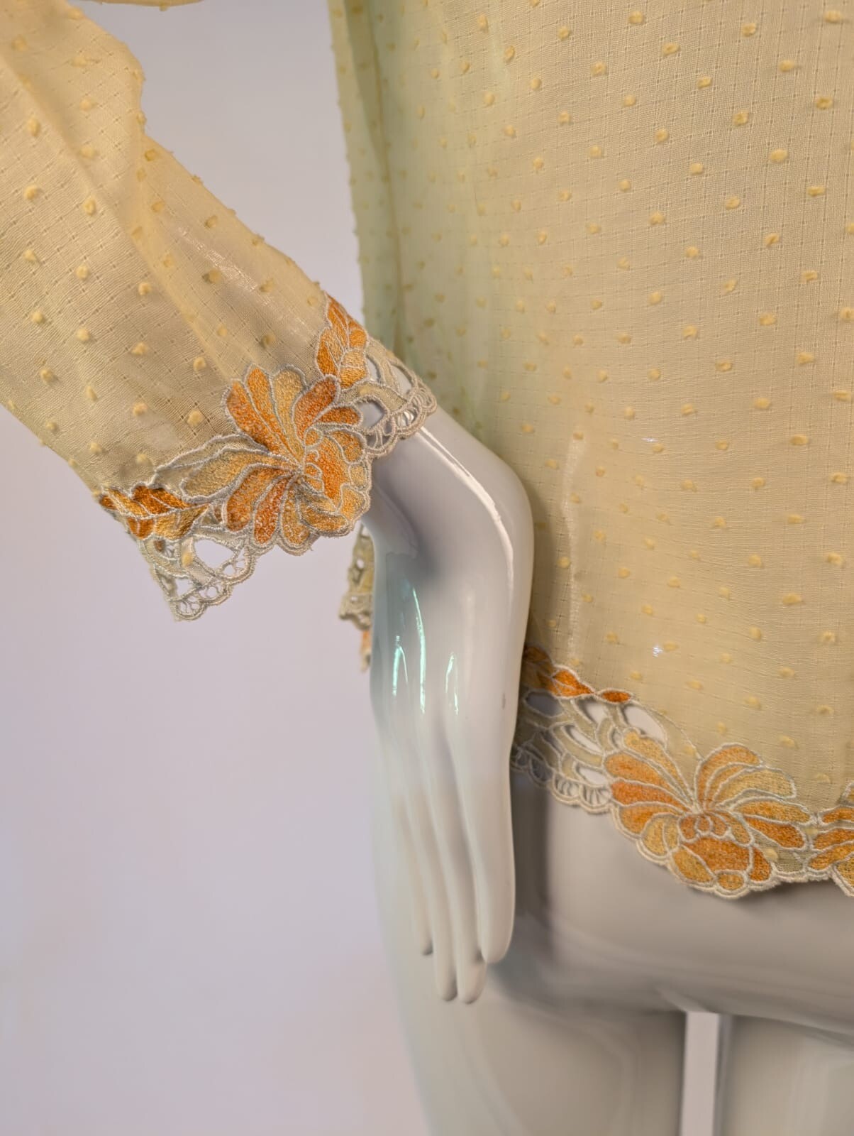 EDWARDIAN SWISS DOT MUSLIN JACKET W BEAUTIFUL FLORAL EMBROIDERED EDGES