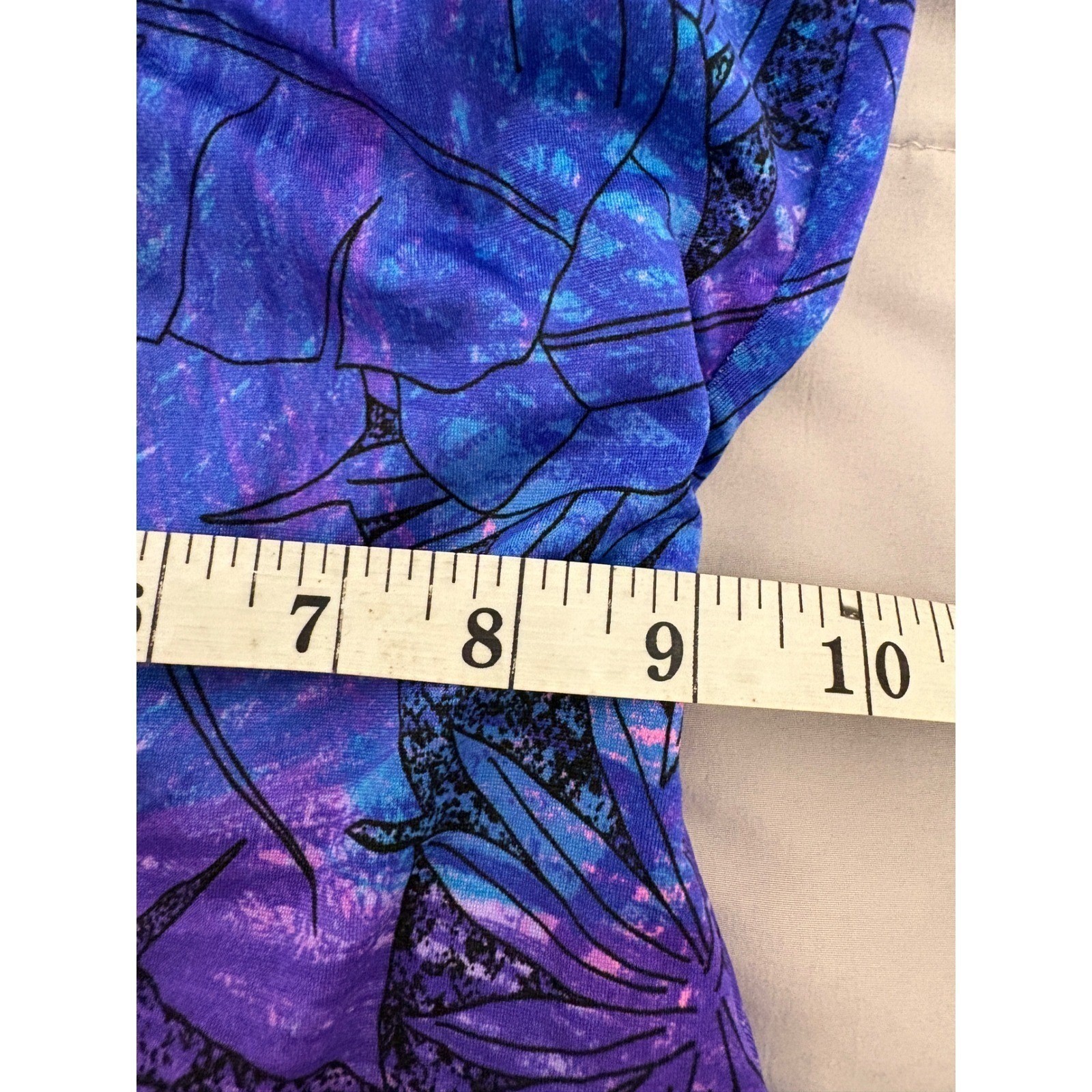 Vintage 70s Roxanne Blue Leaf Print One Piece Swimsuit Size 10/32 B Underwire