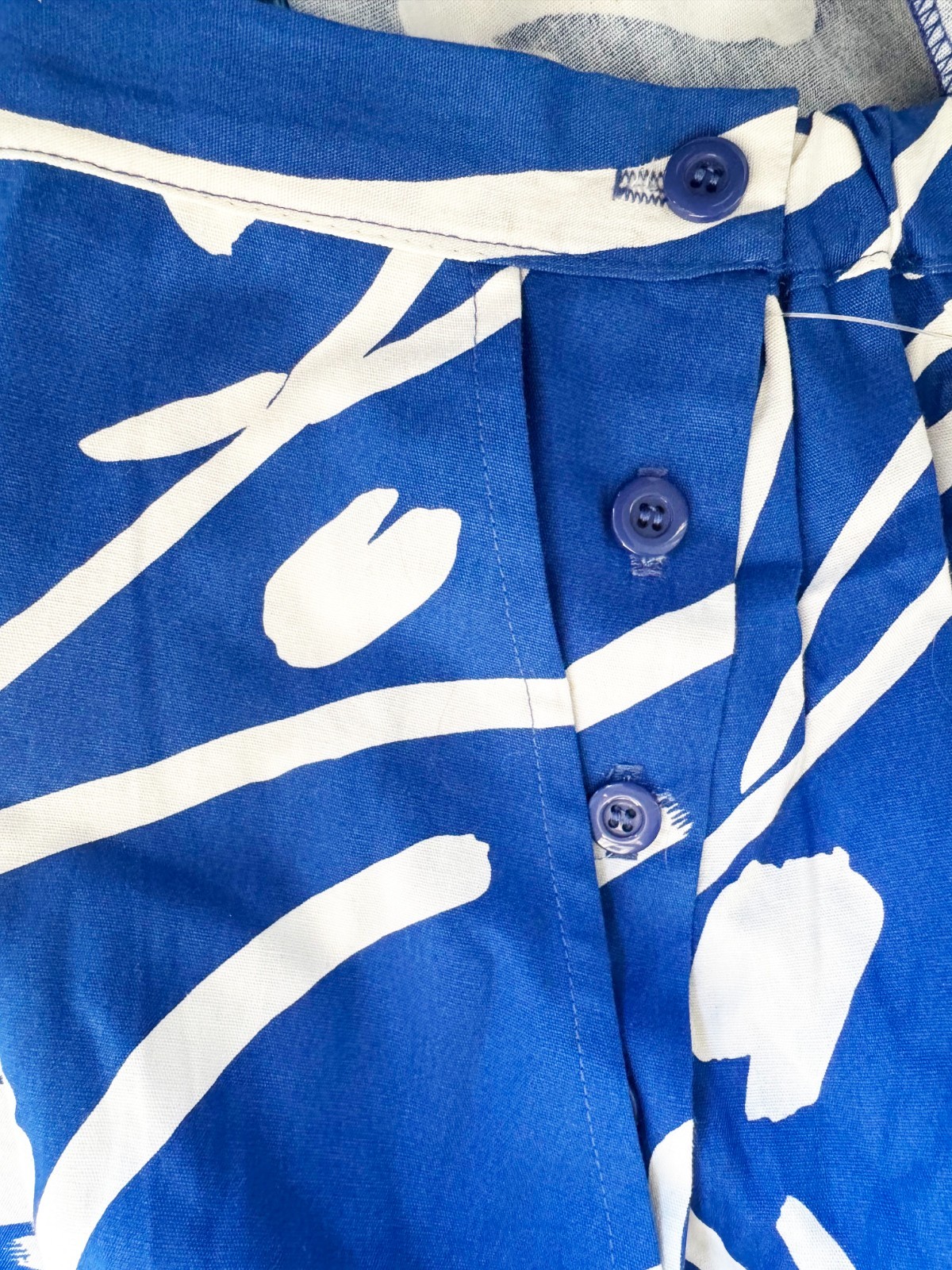 Vintage 80s Women’s Cotton Pants Memphis Print Blue White USA NEW Size M