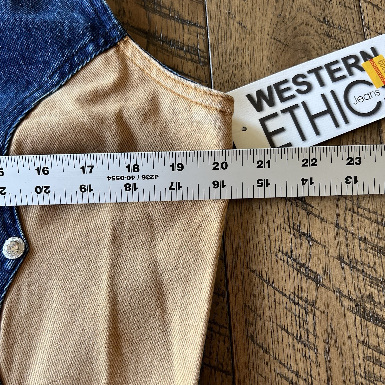 Vintage Western Ethics Bling Vest L Denim Tan 2 Tone 80s Scalloped Zip Cowgirl