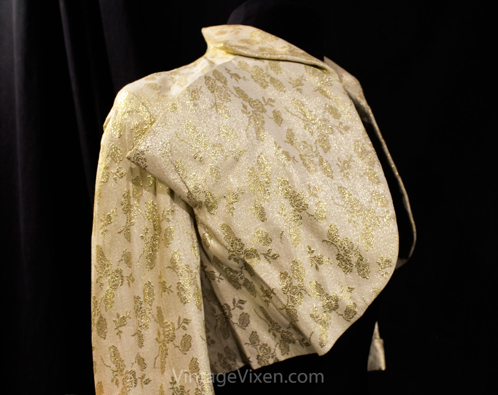 1950s Gold Lamé Jacket – Sexy 50s Metallic Glamour Girl Bolero – Small Bust 33