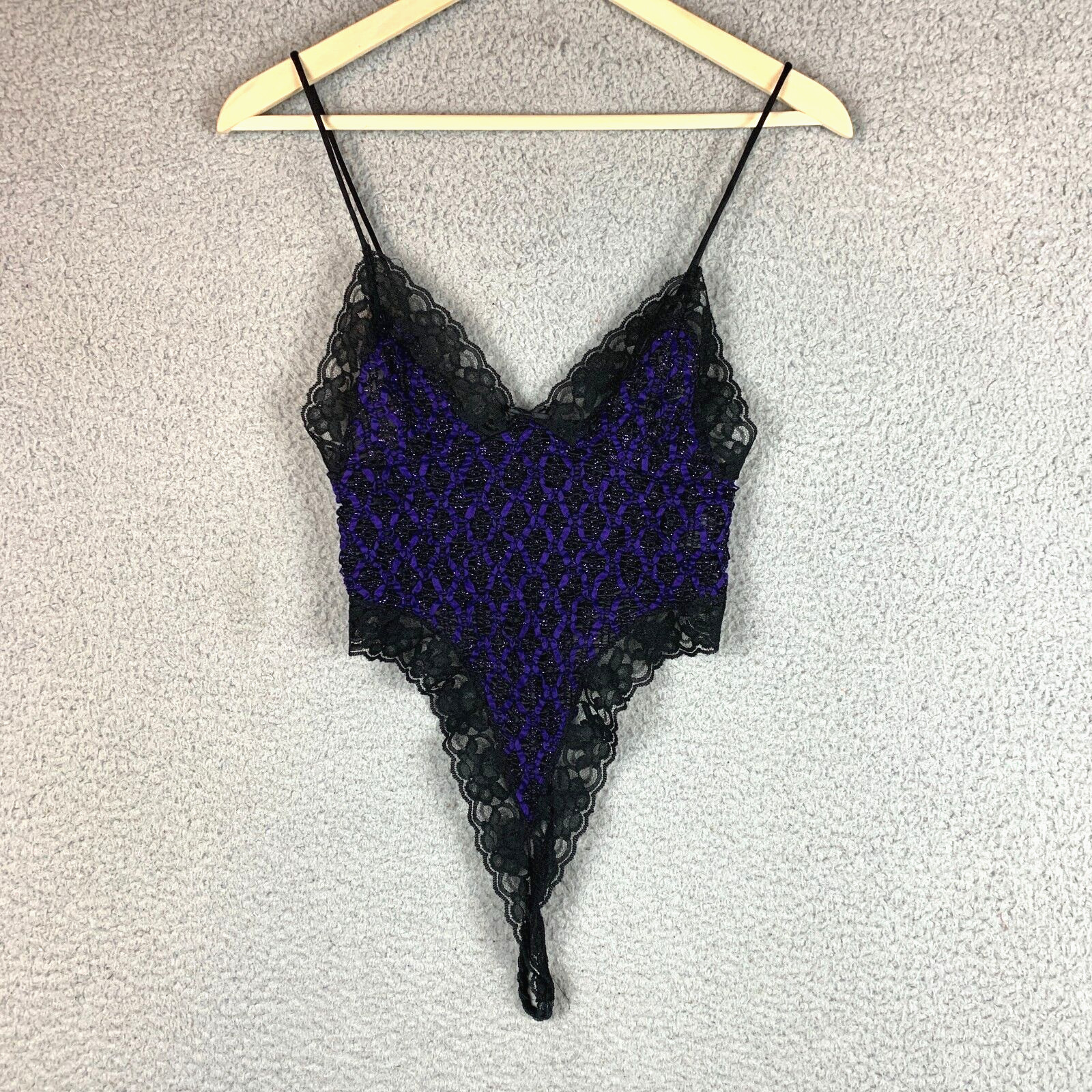 Vtg 60s Bliss Teddy Small Purple Ribbon Woven Black Lace USA Wimsy Goth Lingerie