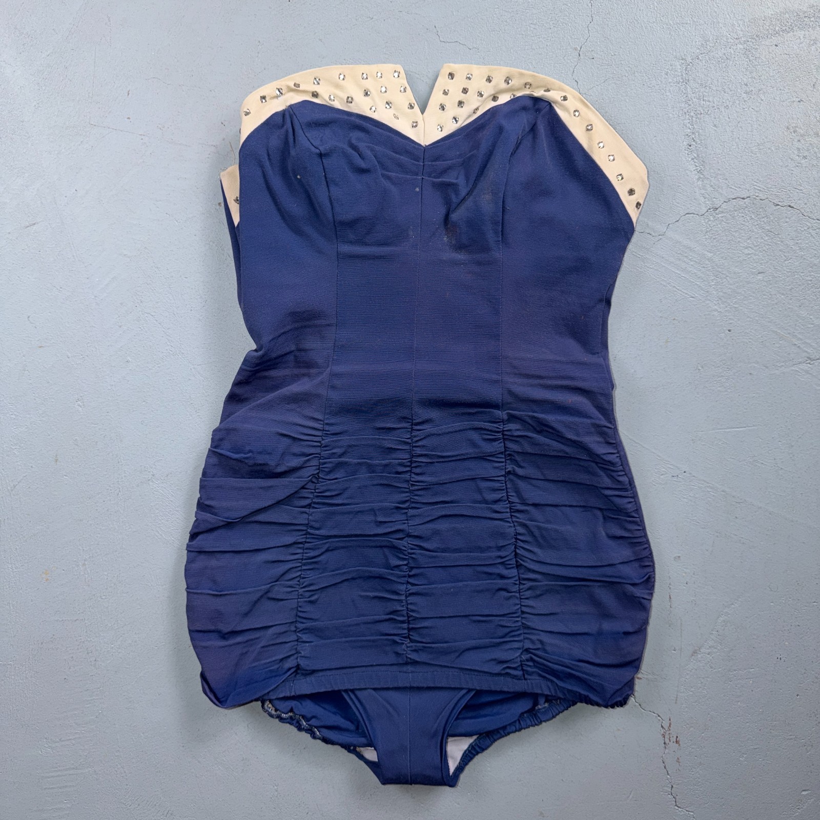 Alix Of Miami Rhinestone 1950s VTG Bathing Suit Swimsuit Hollywood Swim Wear Blu