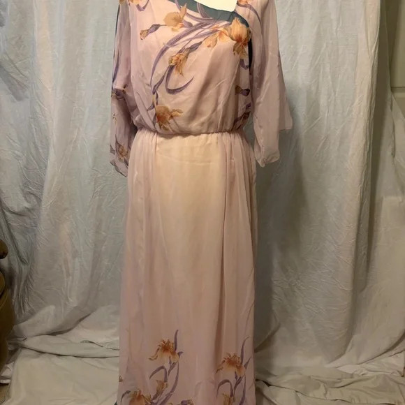 Vintage David Morris Chiffon Gown | Late 1970s–Early 1980s Pink Flowy Floral