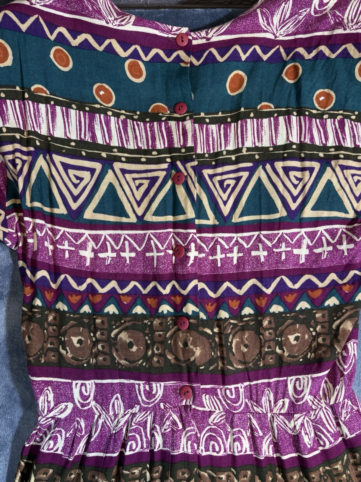 RabbitRabbit Geometric Multicolor Pink Rayon 90s Vintage Dress with Belt Size 12