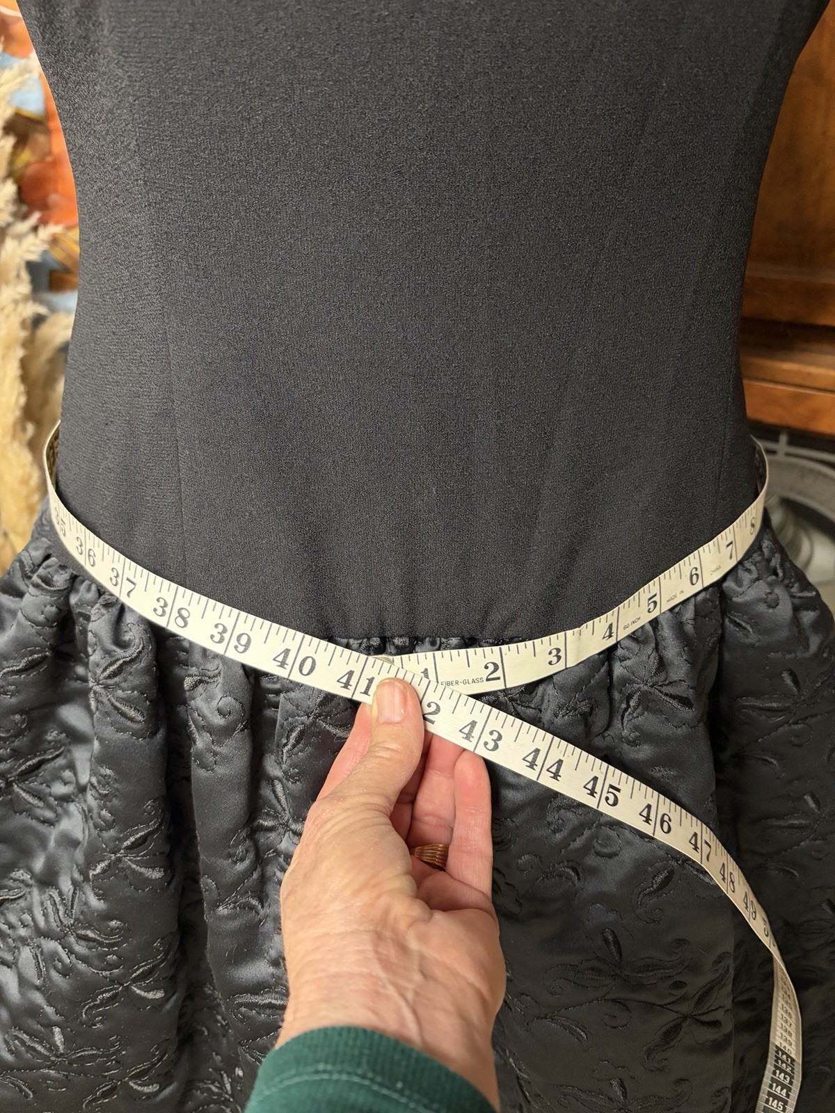 Black Dress Bill Blass Vintage Designer Size 12 / Drop Waist /Full Quilted Skirt