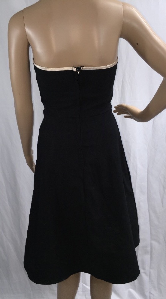 Vintage 90s BCX Strapless Party Dress Juniors Size 5 Black Ivory Satin Trim Bow
