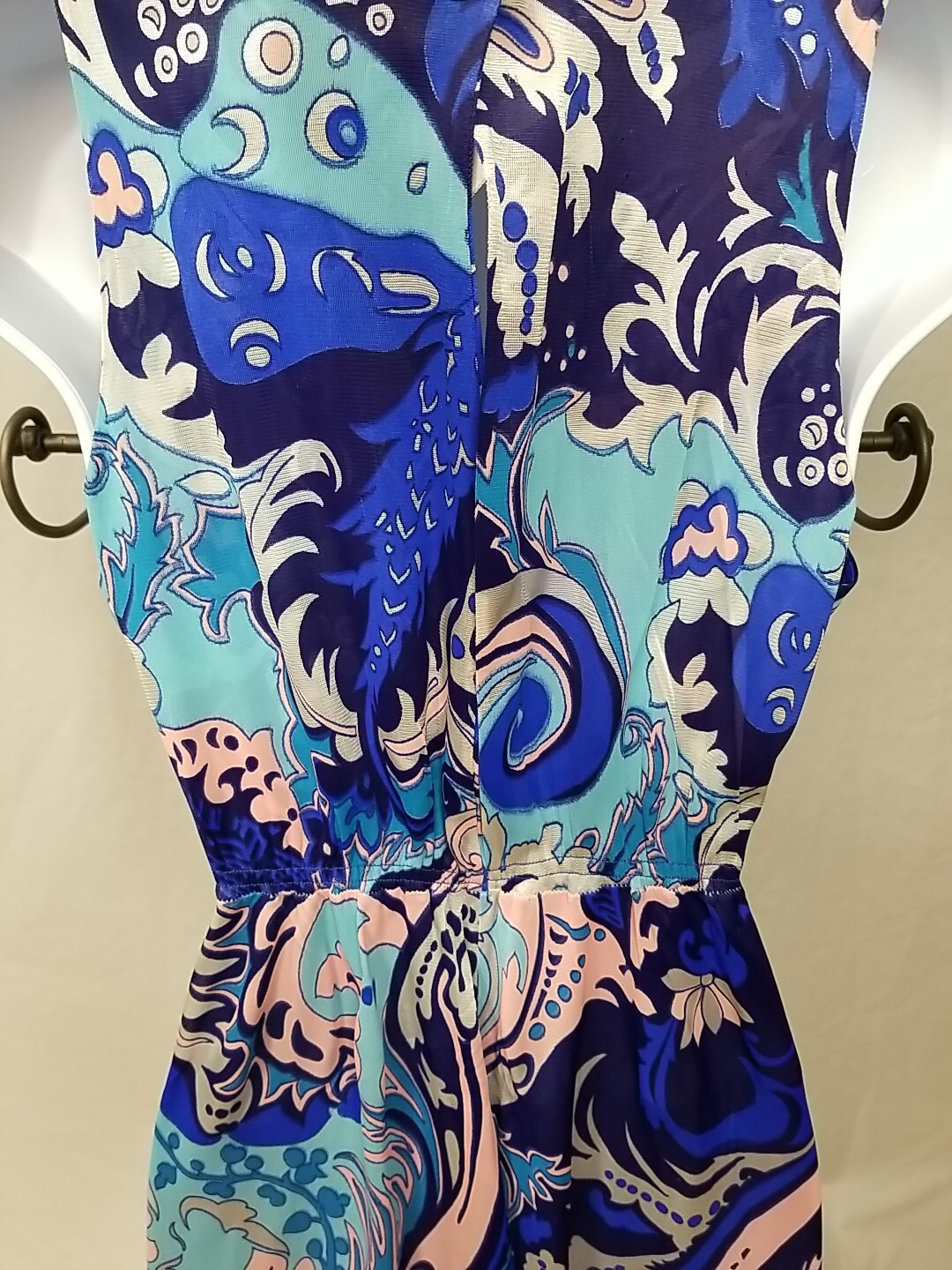 Spotlight Co Vintage Blue Pink Floral Deep V-neck Long Nightgown Vtg Size 16/18