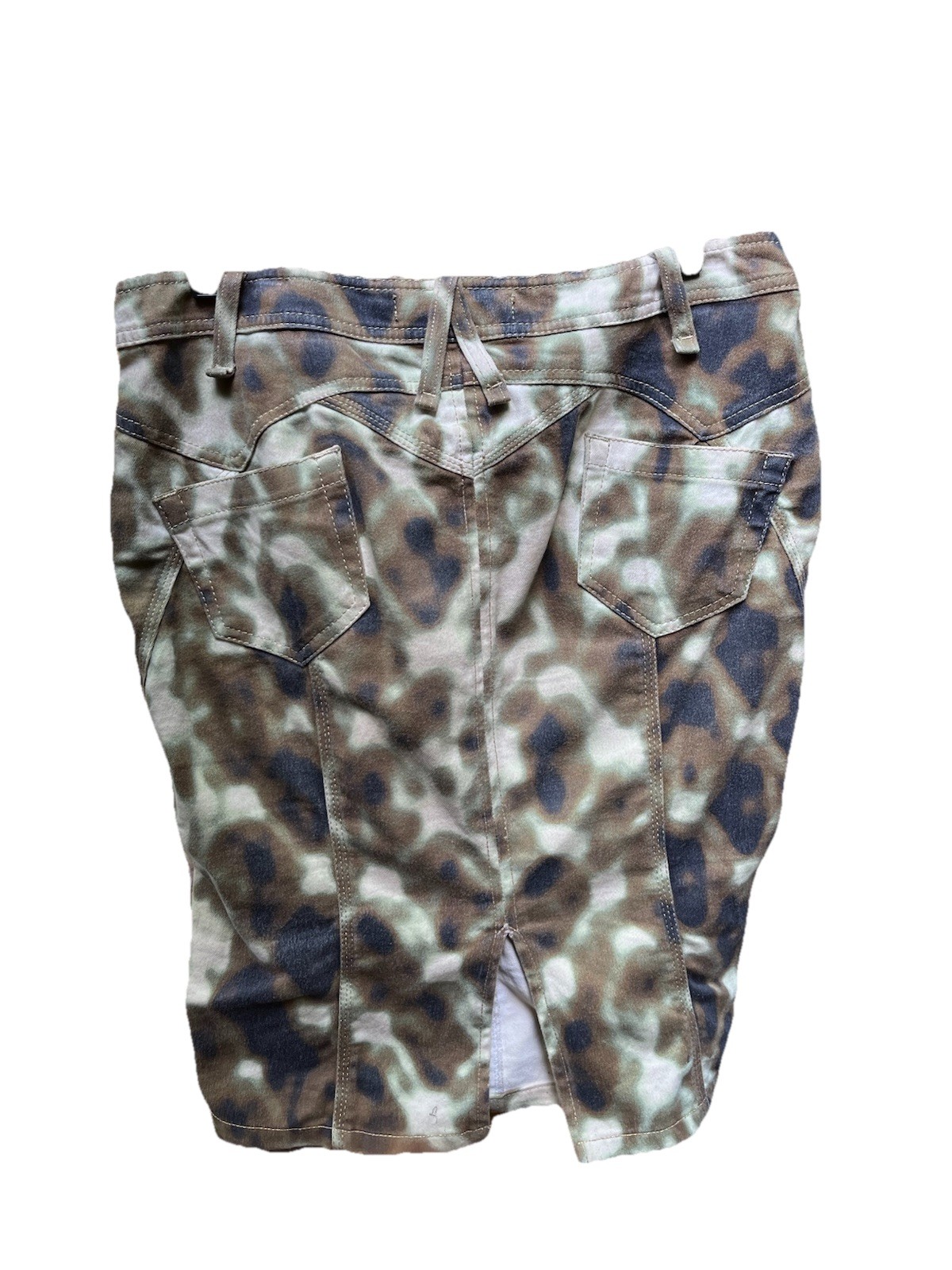 Vintage JUST CAVALLI DENIM camouflage pencil skirt 42 Gold Stitching Zip Italy