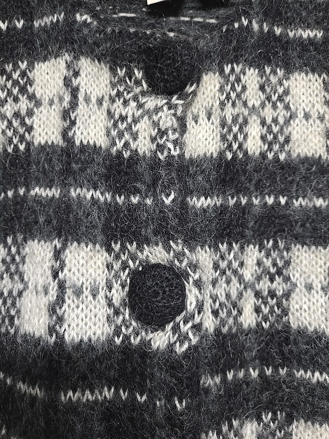Vintage Boundary Waters Mohair Black White Striped Houndstooth Buttons Sweater