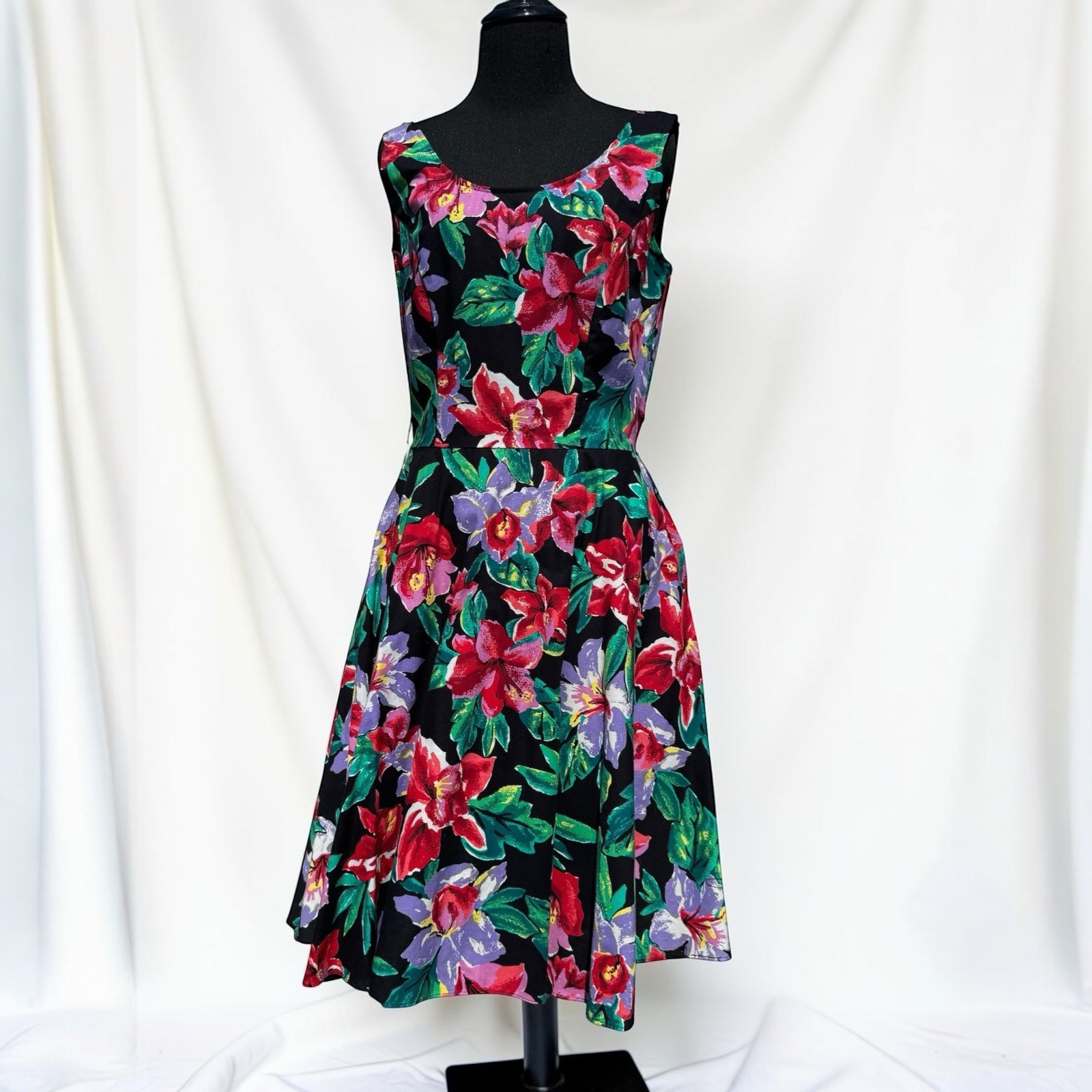 Vintage 80s d.b.a. L.A. Tropical Floral Party Dress Size 11 Fit Flare