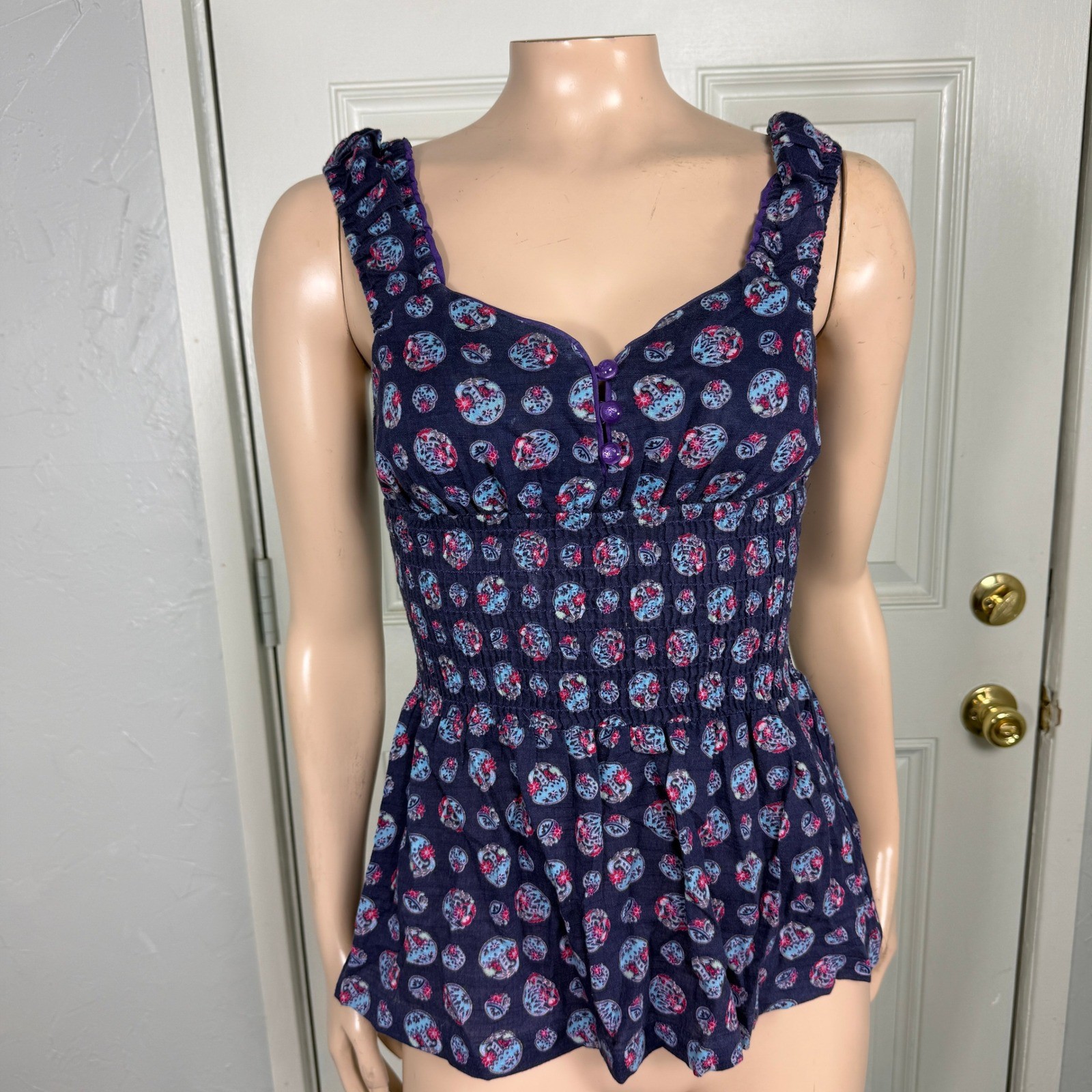 Vintage Y2K Free People Shirt 0 Cotton Tank Top Smocked Boho NN8