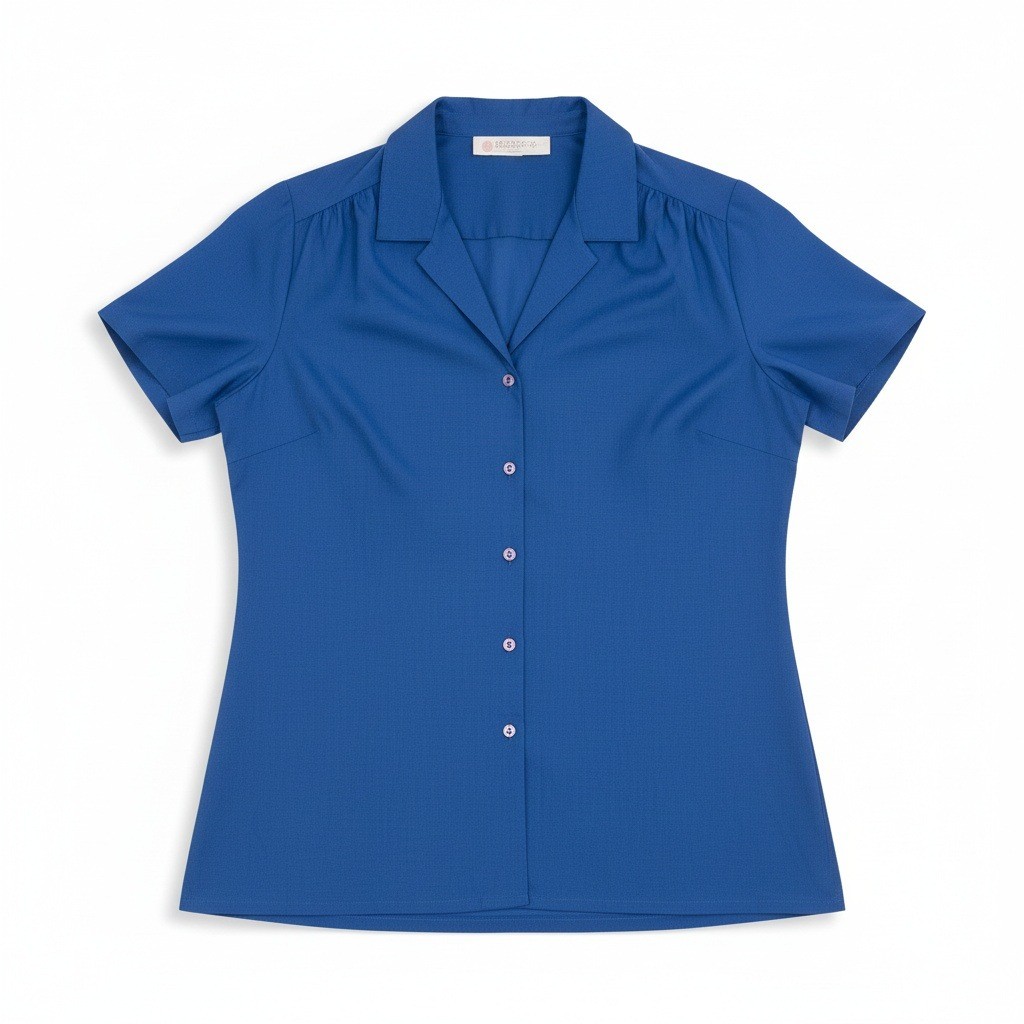 Lady Arrow Vintage Royal Blue Button Down, Woman’s Large Shirt. Notched Collar