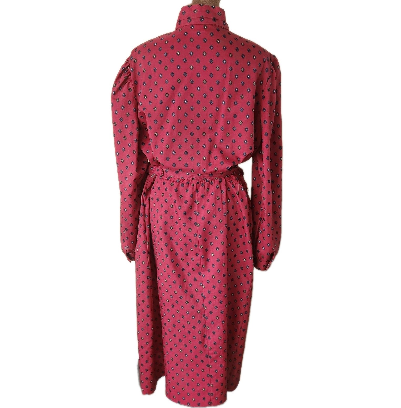 Vintage Sears Fashion Dress 1950s High Neck Burgandy Long Sleeve Secretary