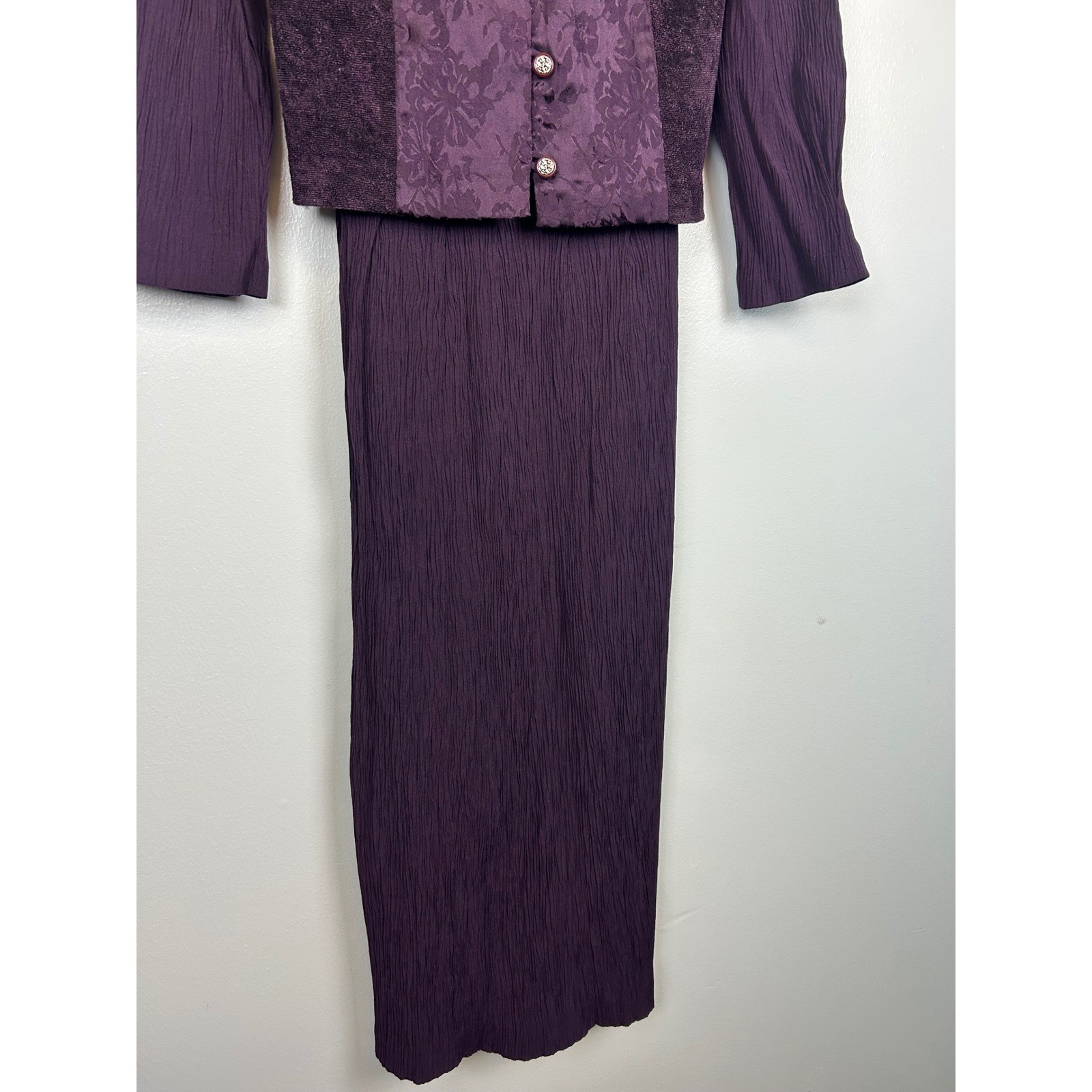 Miss Dorby Vintage 90s Purple Maxi Dress Floral Brocade Patchwork Size 12 Church