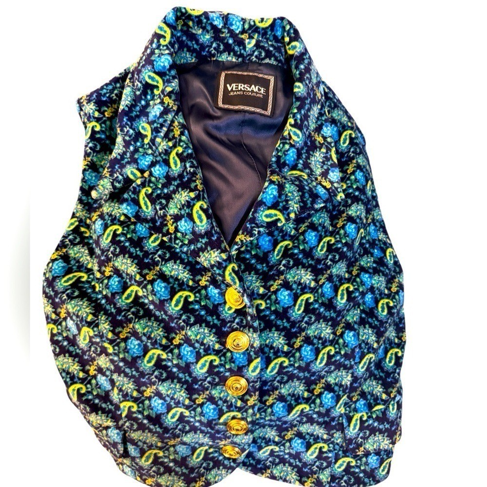 Vintage Versace Jeans Couture Cropped Baroque Paisley Vest Made Italy Rare EUC