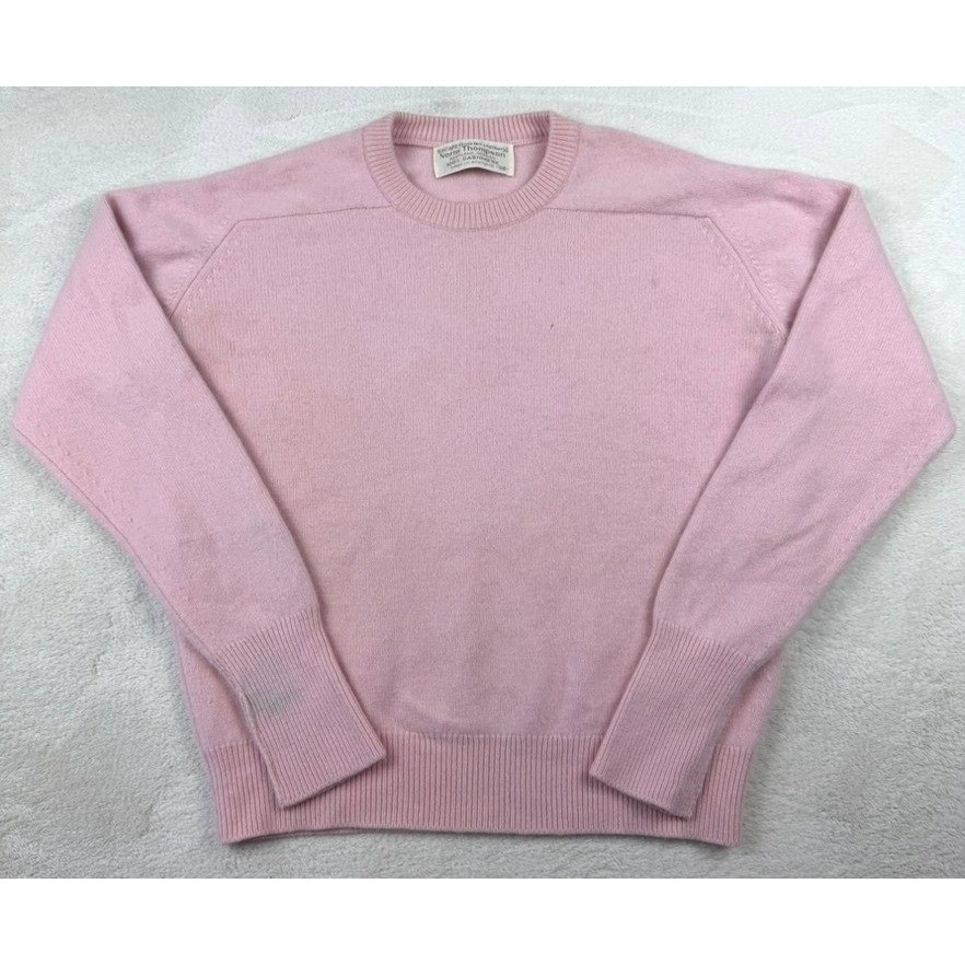 Vintage Norm Thompson Pink 100% Cashmere Crewneck Sweater Made in Scotland 38
