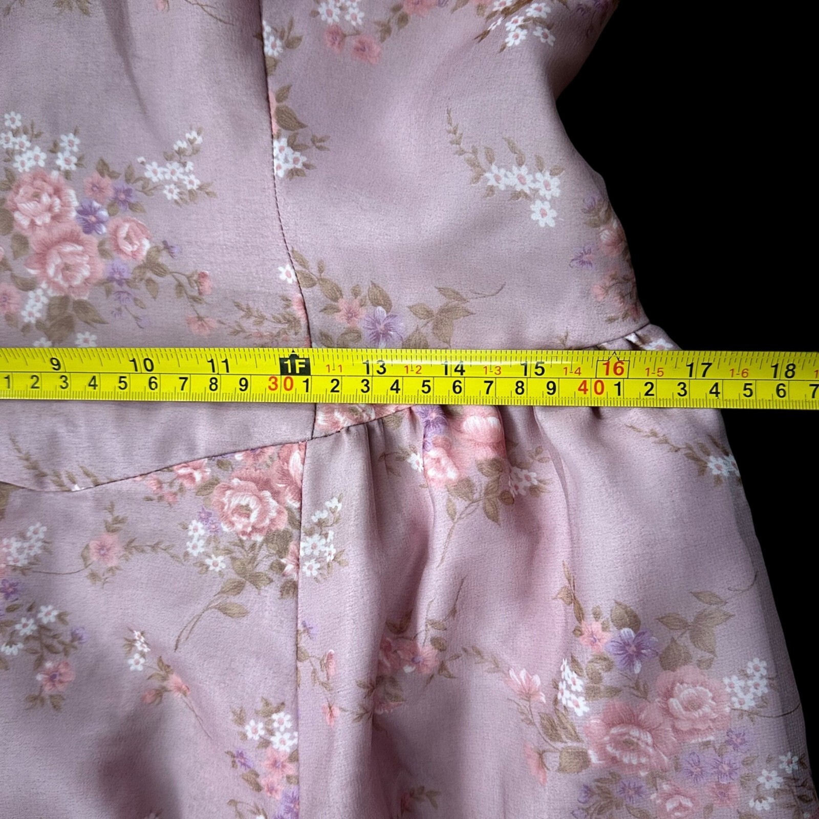 Vintage 1980s Pretty In Pink Floral Dress Shear Puffy Sleeve Rose Flower Cottage