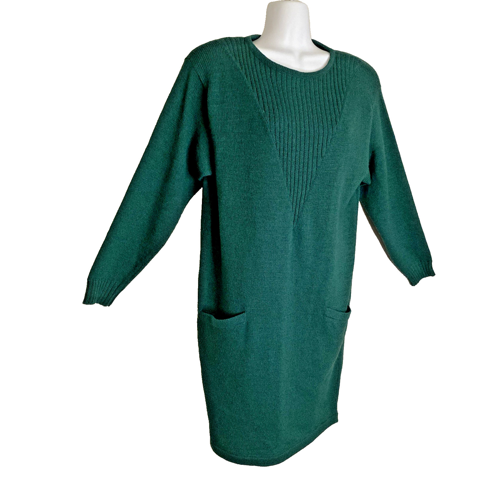 Mini Sweater Dress Vtg John Patrick Designs Green Knit S/M Rayon Wool 70s 80s