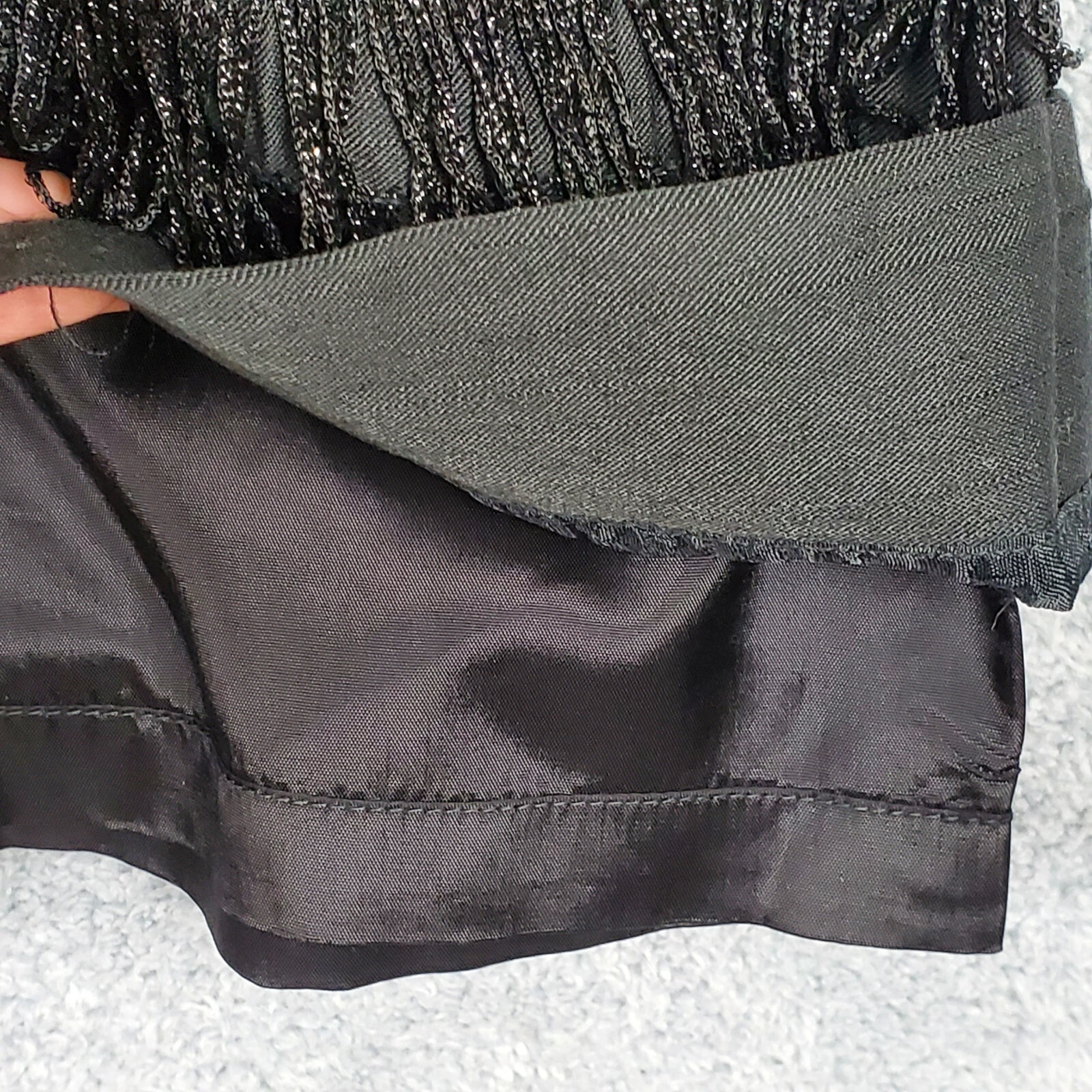 Vtg Saba California Womens Shift Dress Sz S Black Sleeveless Fringe Neck n Hem