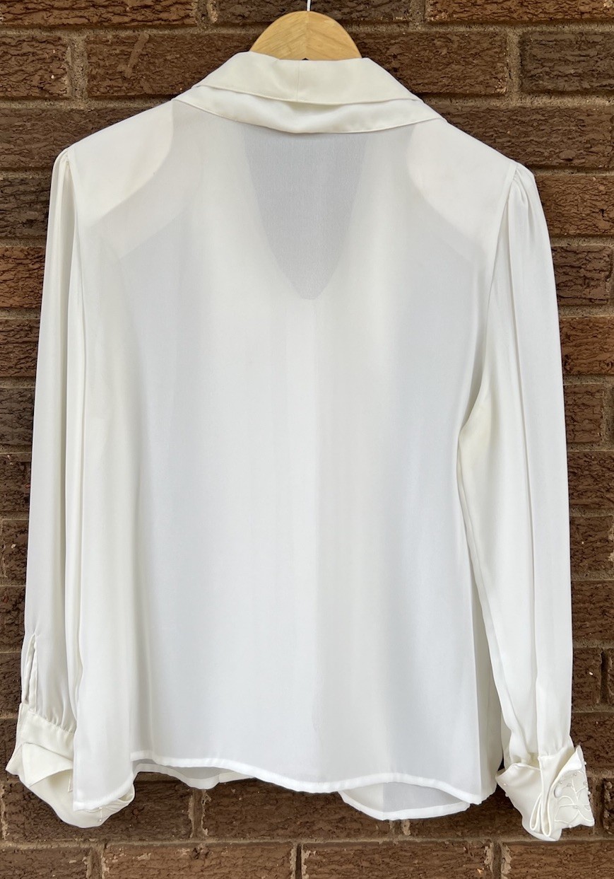 Vintage 80s White Secretary Blouse Embroidered Pintuck Pleated Victorian Sz 10