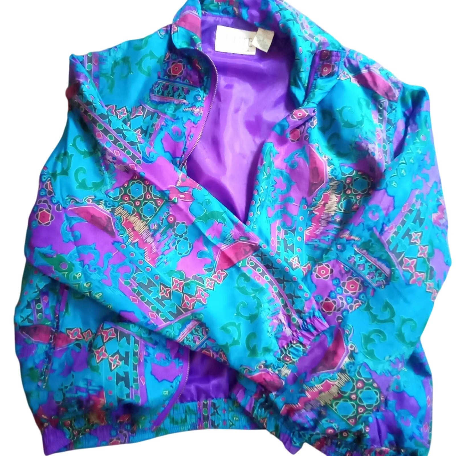 Vintage Petite Sophisticated Size Small Windbreaker 100% Silk Purple Blue Y2K