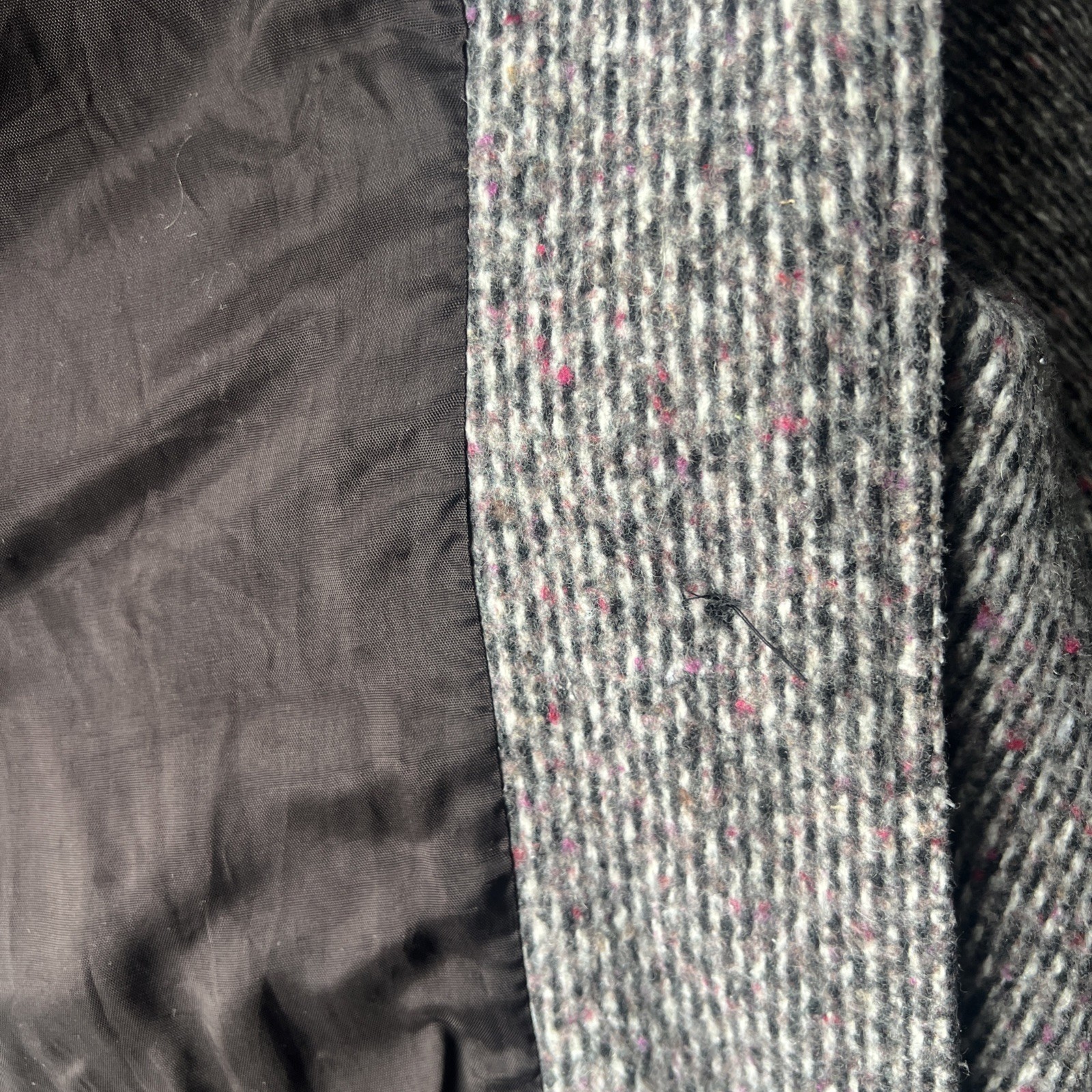 Vintage Herringbone Tweed Wool Blend Coat NY girl Gray White Union Made USA