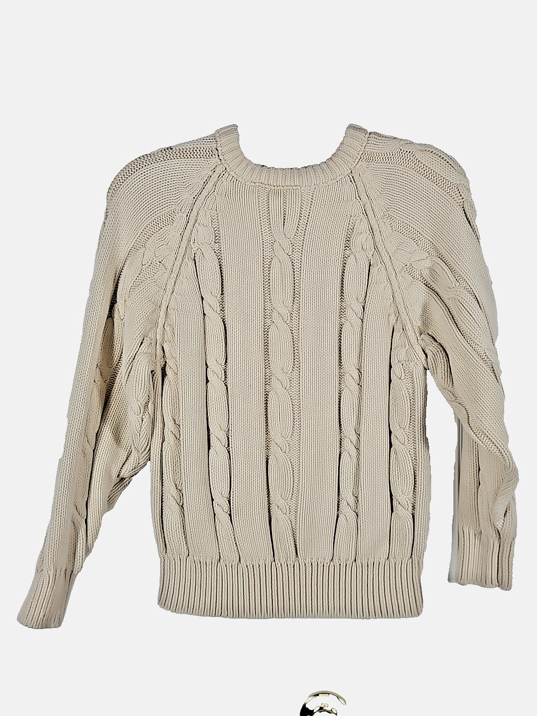 90s Vintage Chunky Cable Knit Sweater Ivory M Old Money Light Academia Fisherman