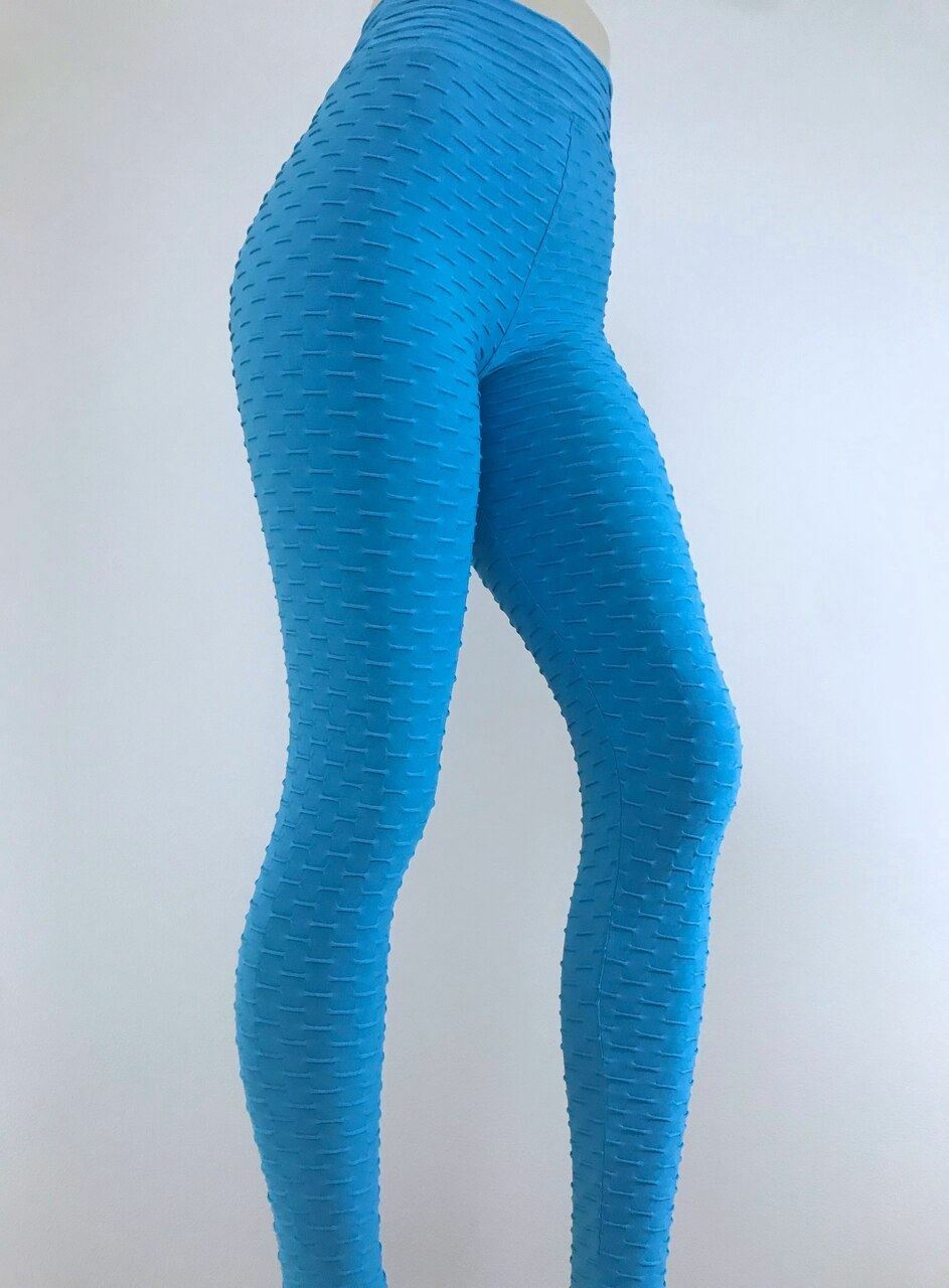 Brazilian High Waist Texture Leggings- Aqua Marine Blue