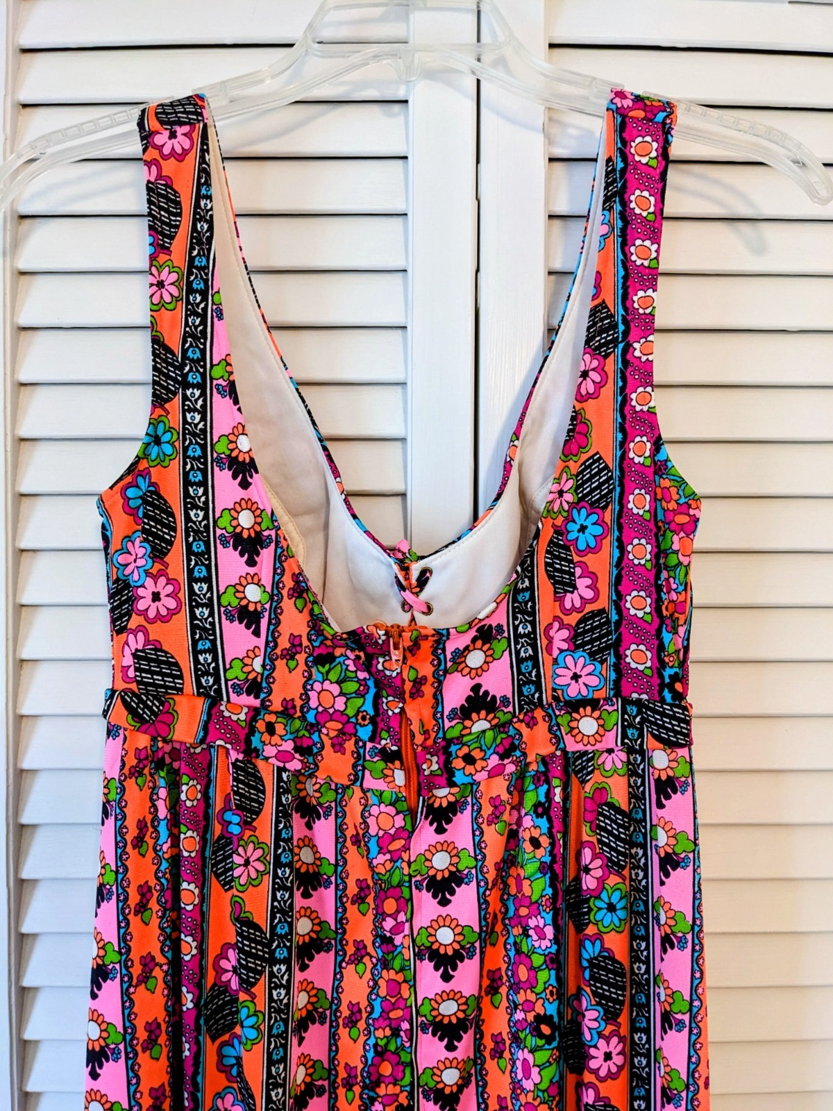 Vintage Late 60s Sirena of California Psychedelic Pink-Orange Maxi Dress