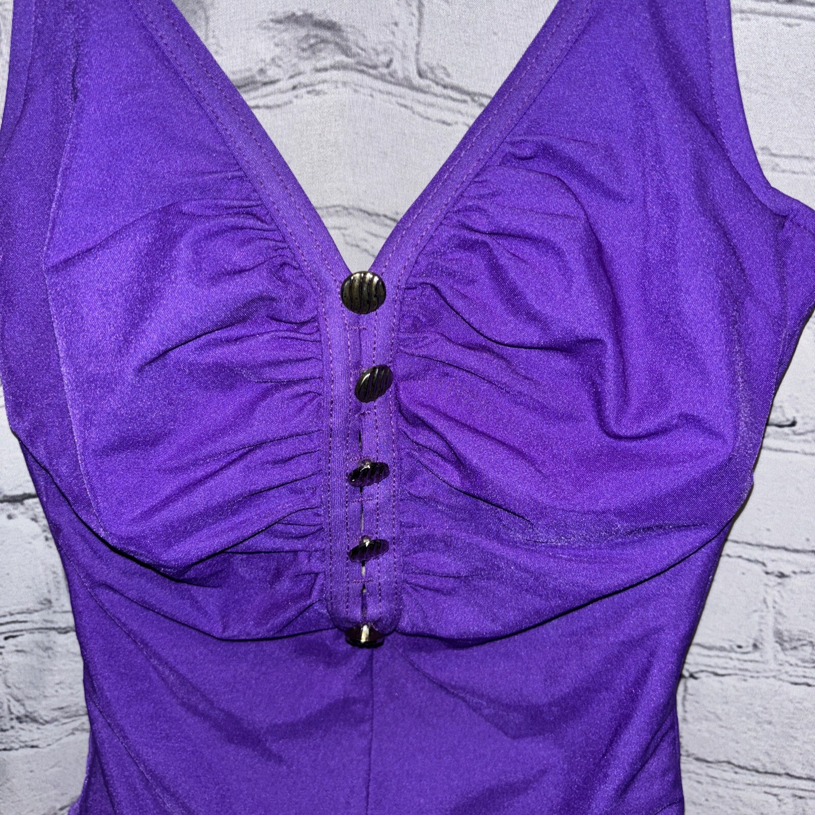 90’s Vintage Solid Ribbed Textured Purple One Piece Bathing Swim Suit Size 8