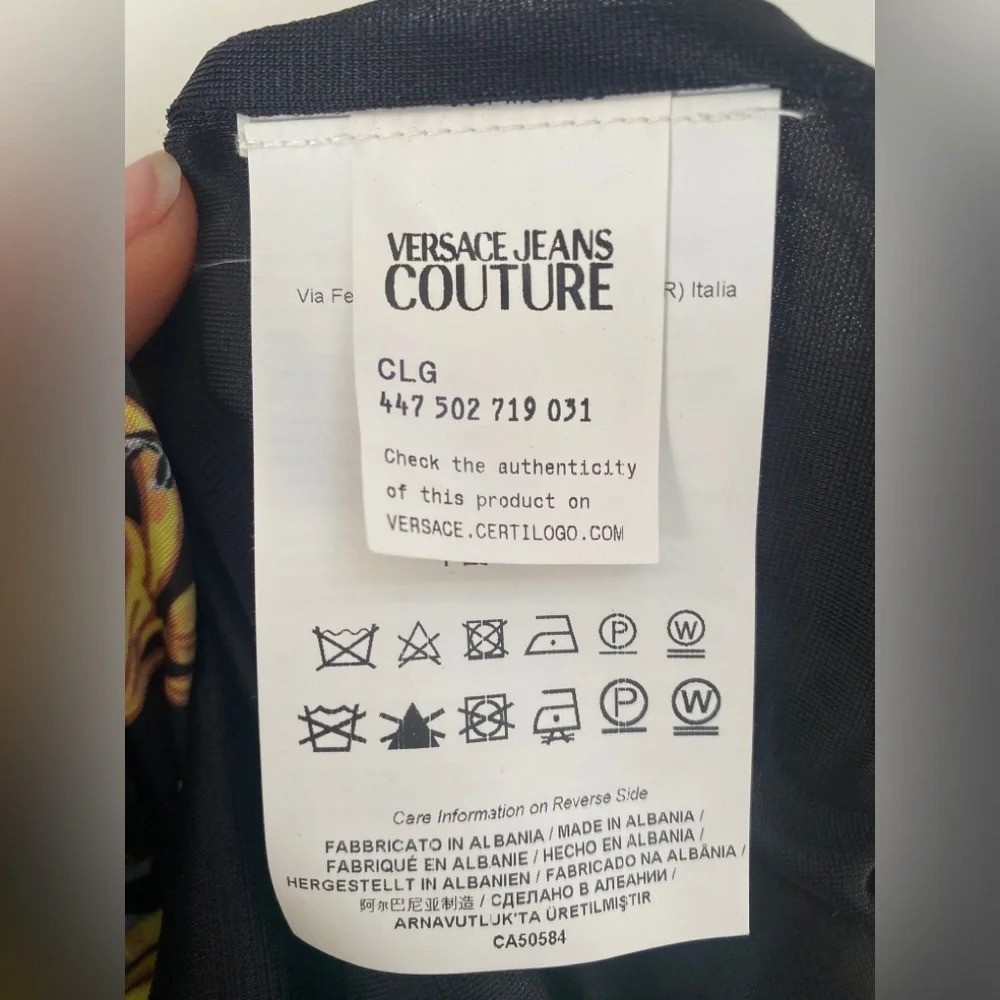 Versace Jeans Couture Logo Print Black and Gold Mini Dress Size 8