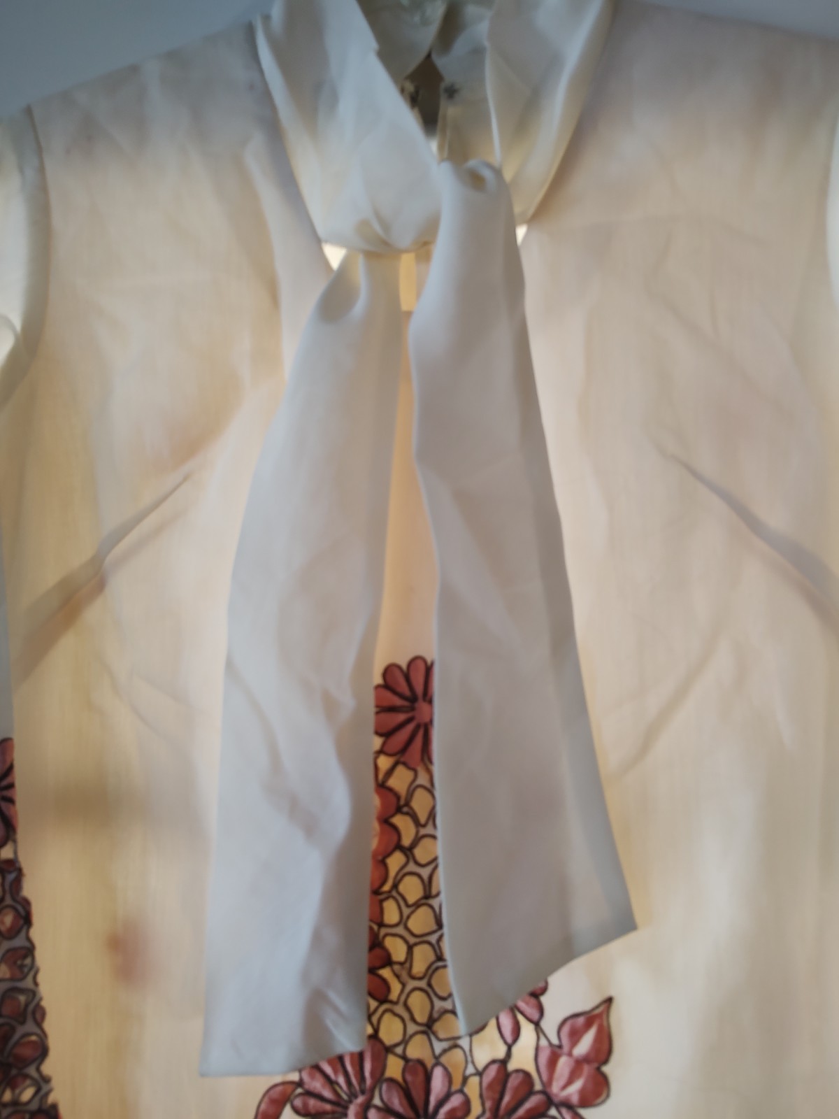 Vintage ethnic Filipino Embroidered Maxi Dress Hippie Boho Tan M/L
