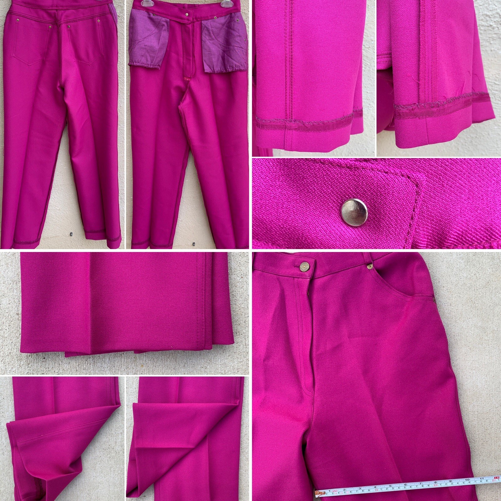 Vintage Loubella Pants Fuchsia Pink High Waist 5 Pocket Talon 42 Zipper 28 1/2”