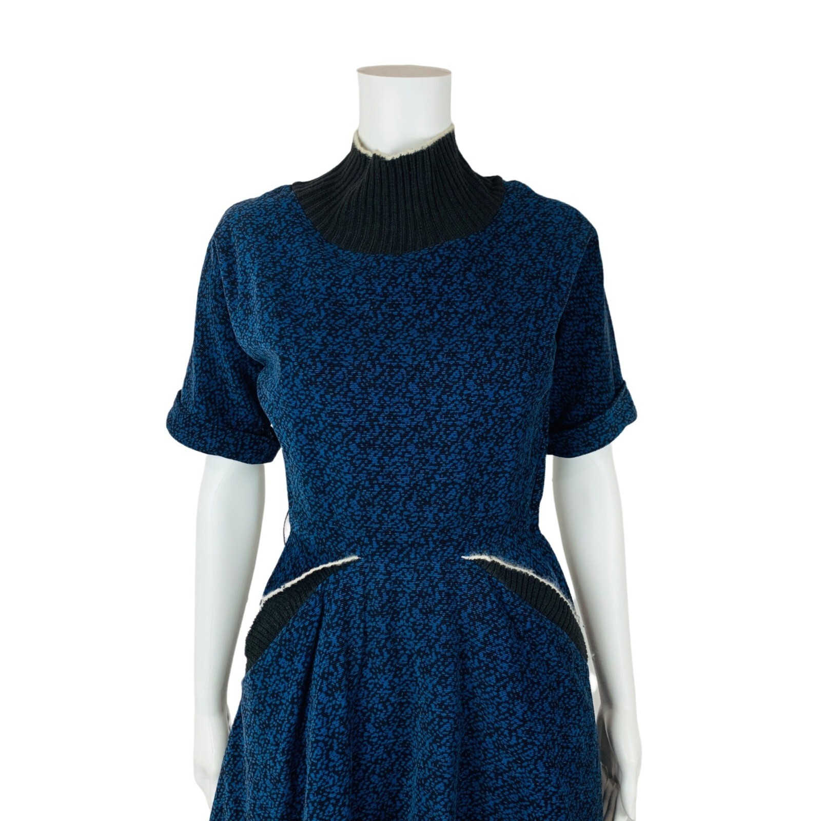 Vintage 1950s Blue Corduroy Dress Speckled Batwing Winter Turtleneck Minx Modes