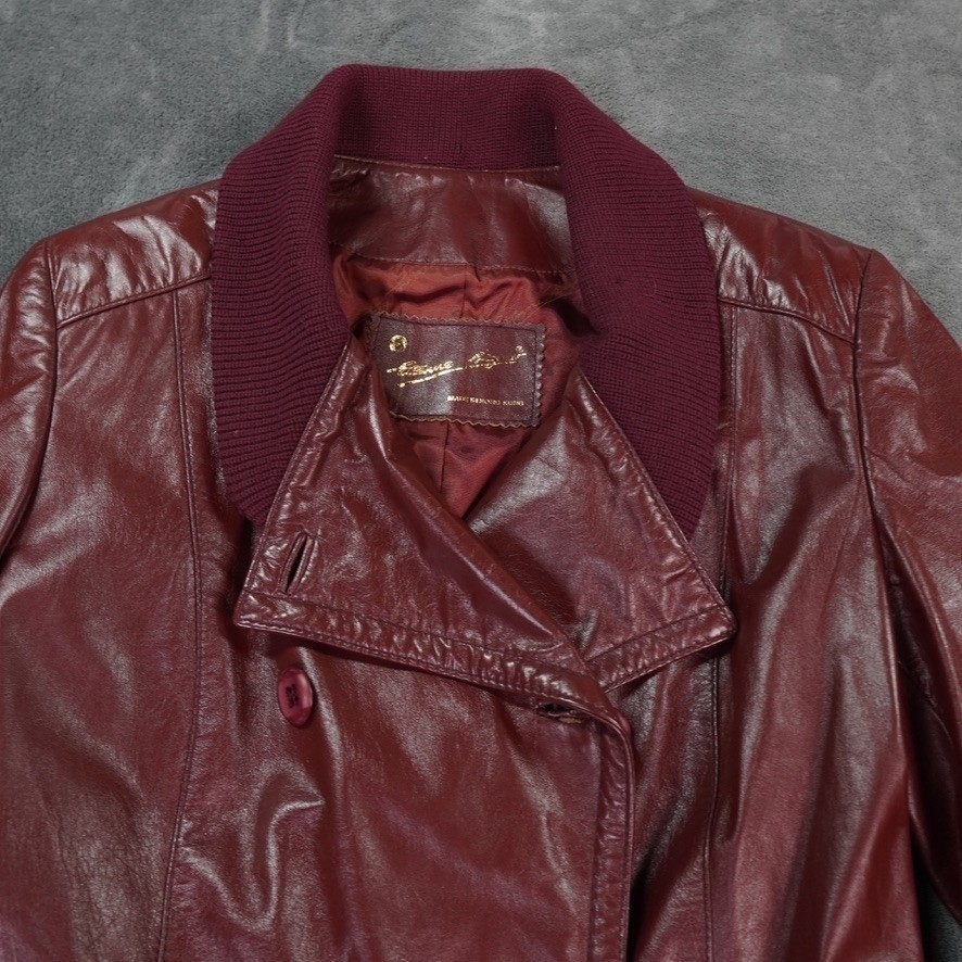 VTG Etienne Aigner Leather Trench Coat Womens 10 Burgundy Maroon Double Breasted
