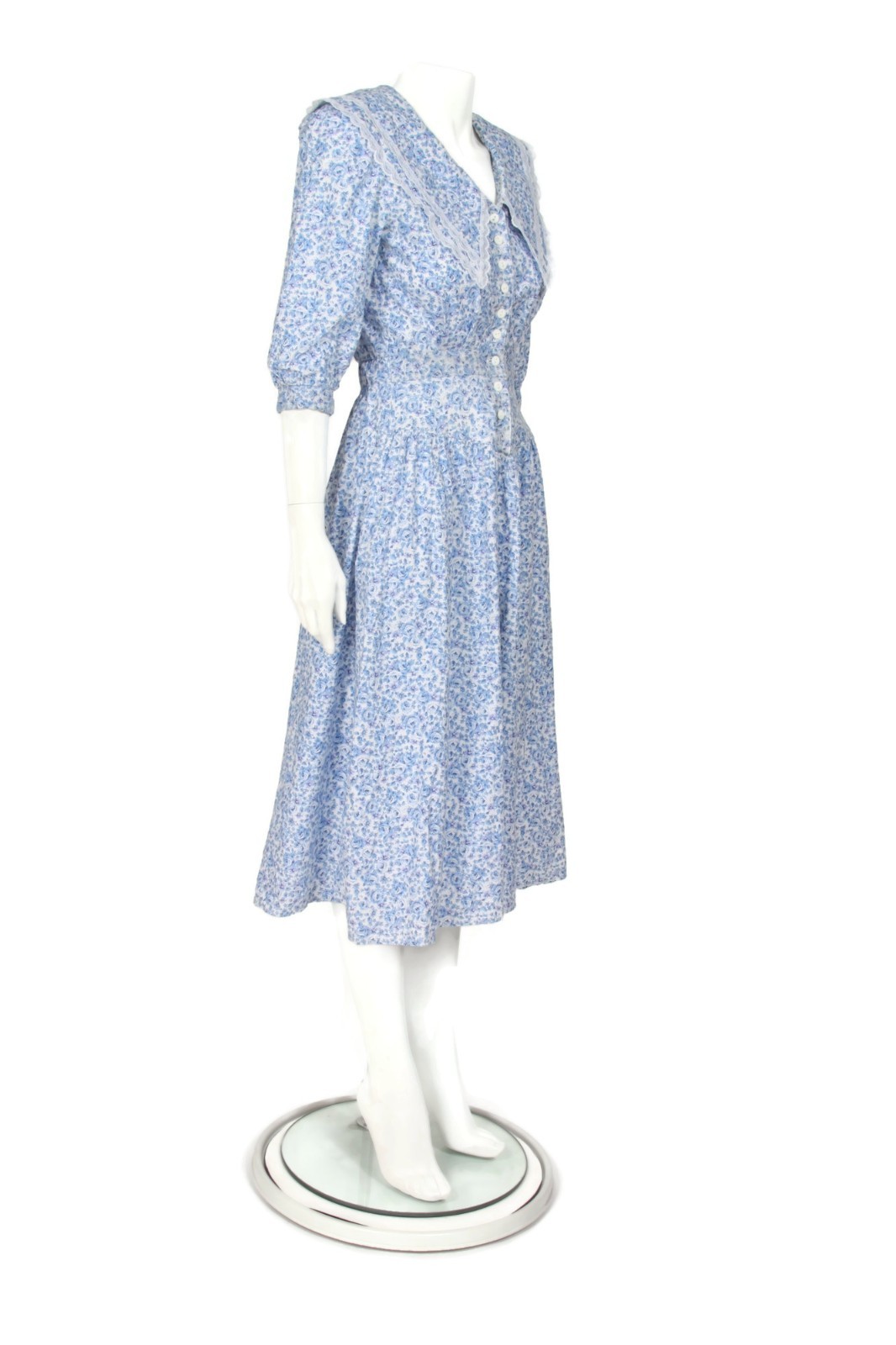 Vtg 80’s Floral Sailor Collar Garden Tea Party Country Romance Dress sz 3/4