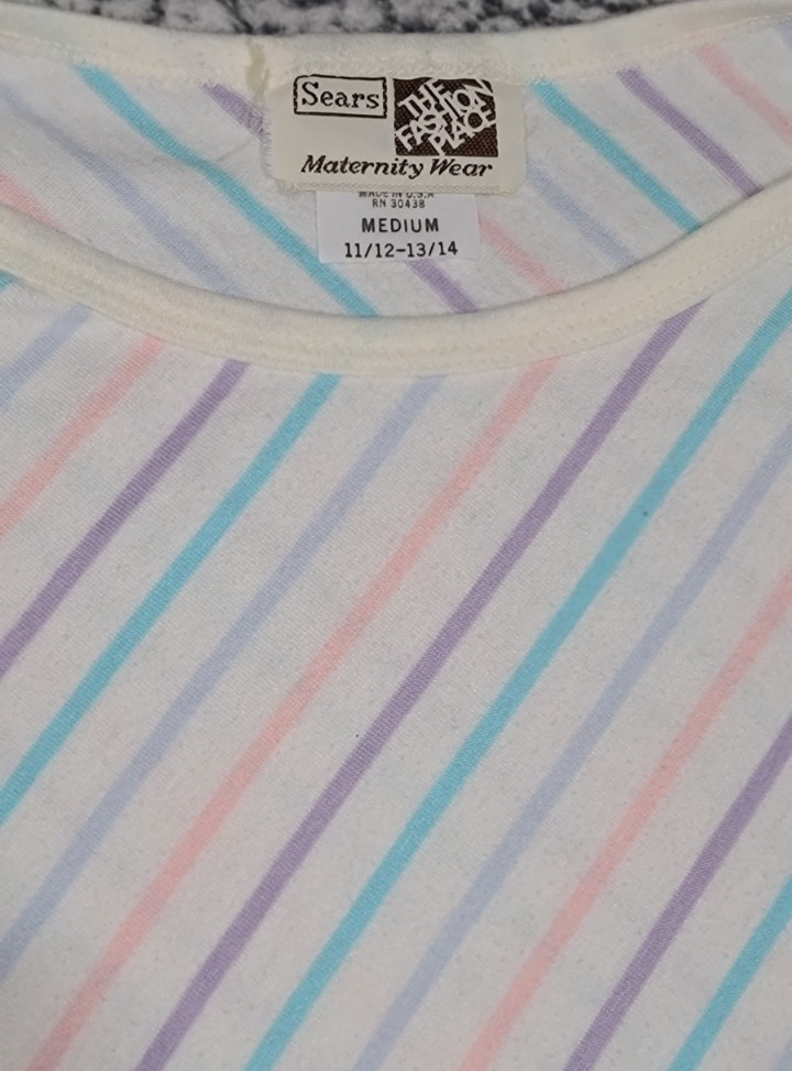 Vintage 80s Sears Maternity Wear Pastel Striped Shirt Sz Medium 11/12-13/14 Boho
